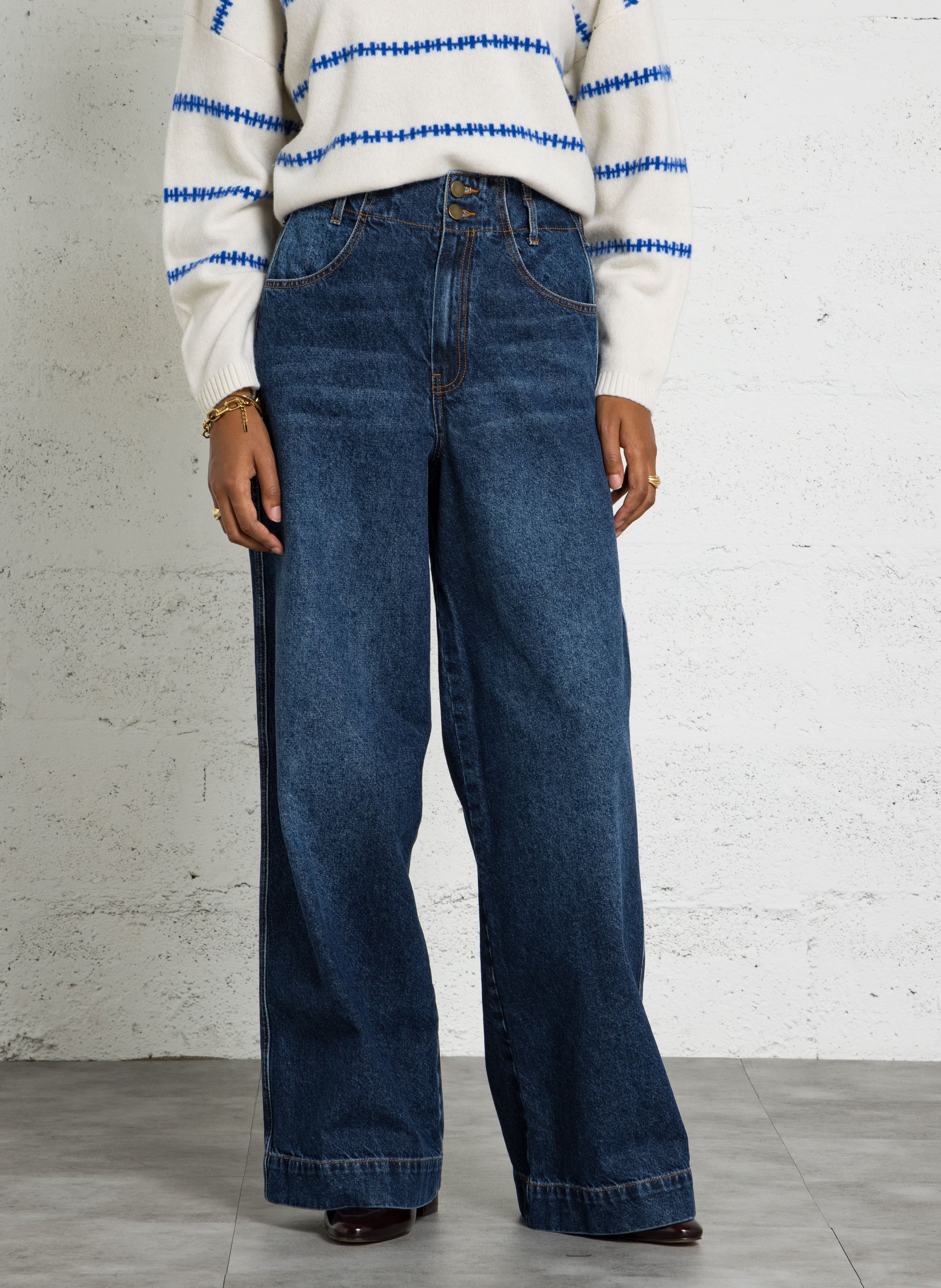 Wijde denim jeans van katoen TINSELS Blauw