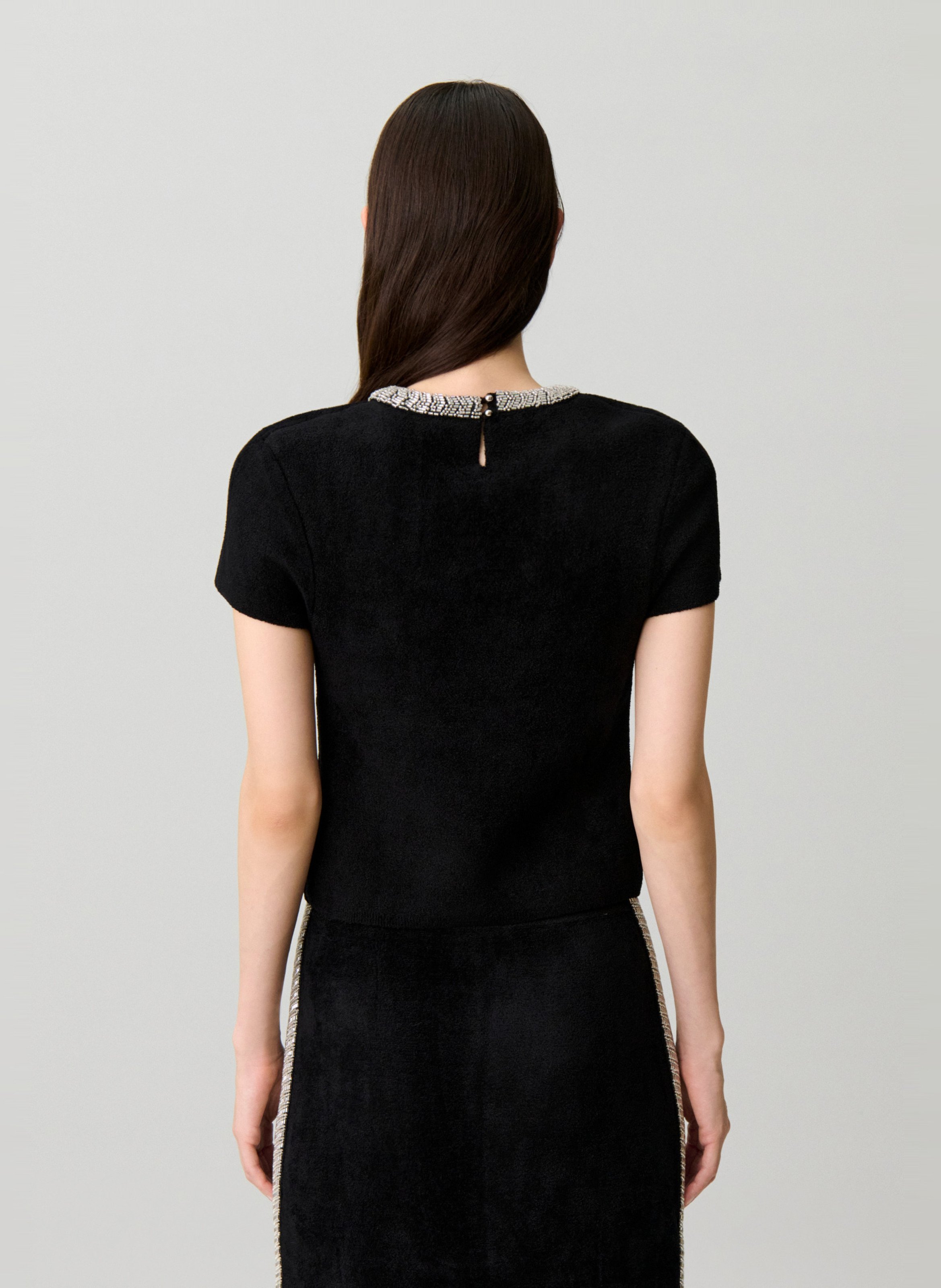 Top droit col rond perlé CLAUDIE PIERLOT Noir