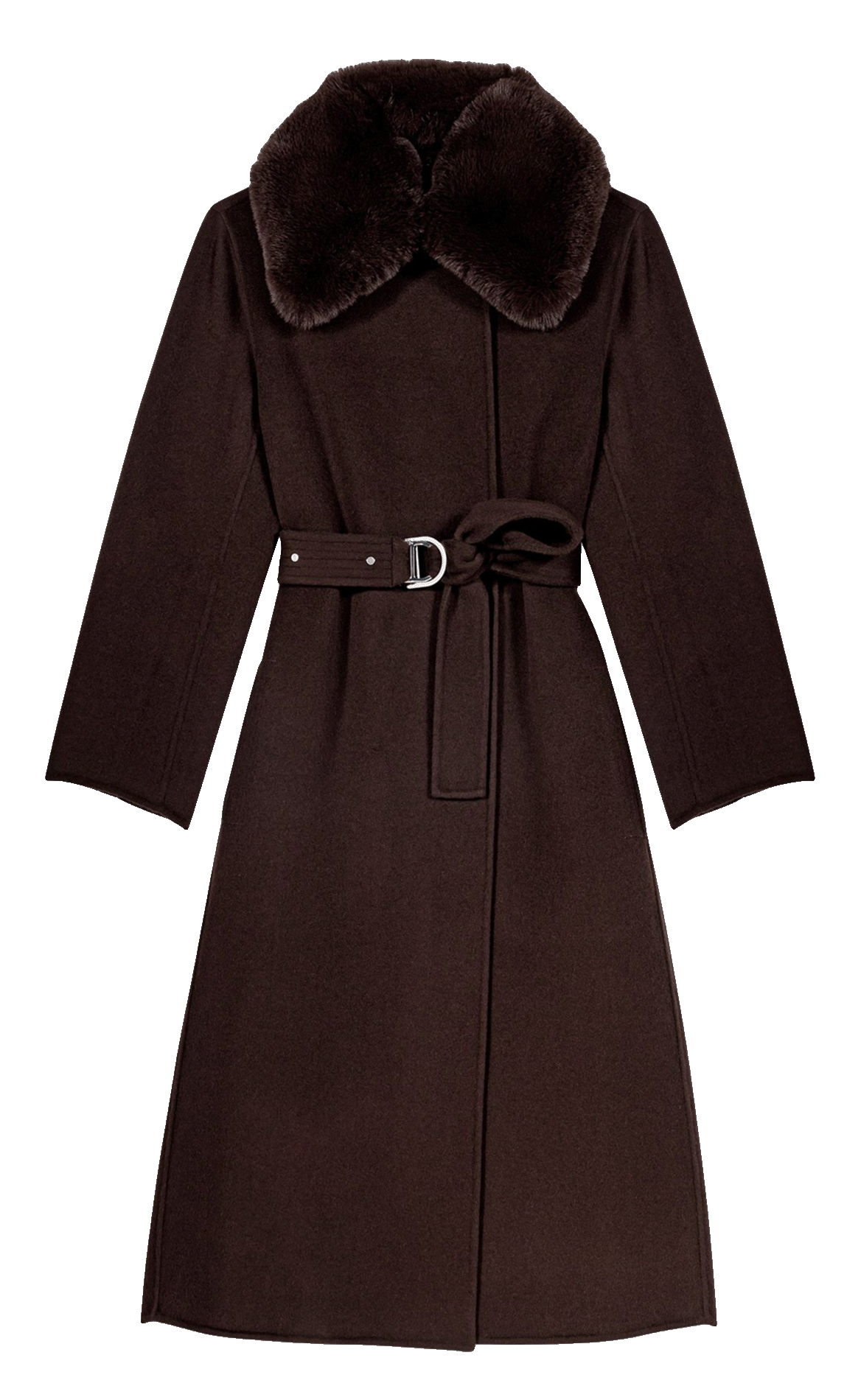 Manteau cintrée col classique à fourrure synthétique en laine mélangée  MAJE Marron