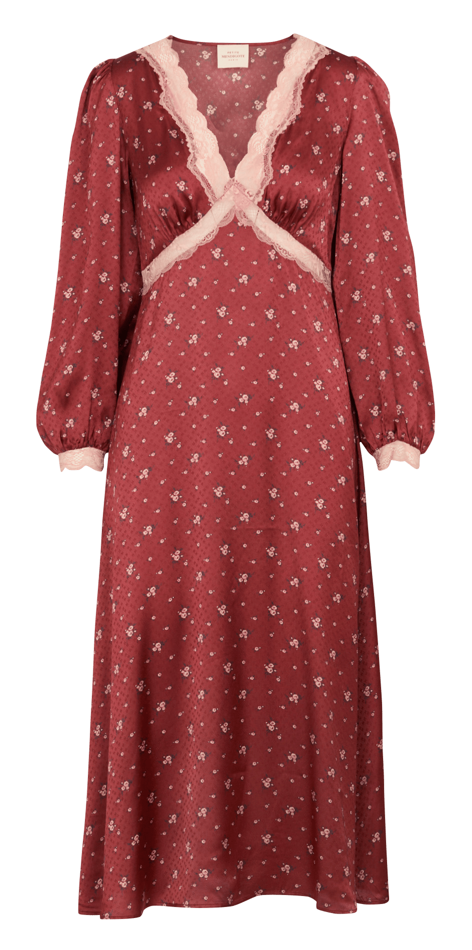 Fließendes langes Kleid mit tailliertem Schnitt und Spitzenkragen PETITE MENDIGOTE Orange