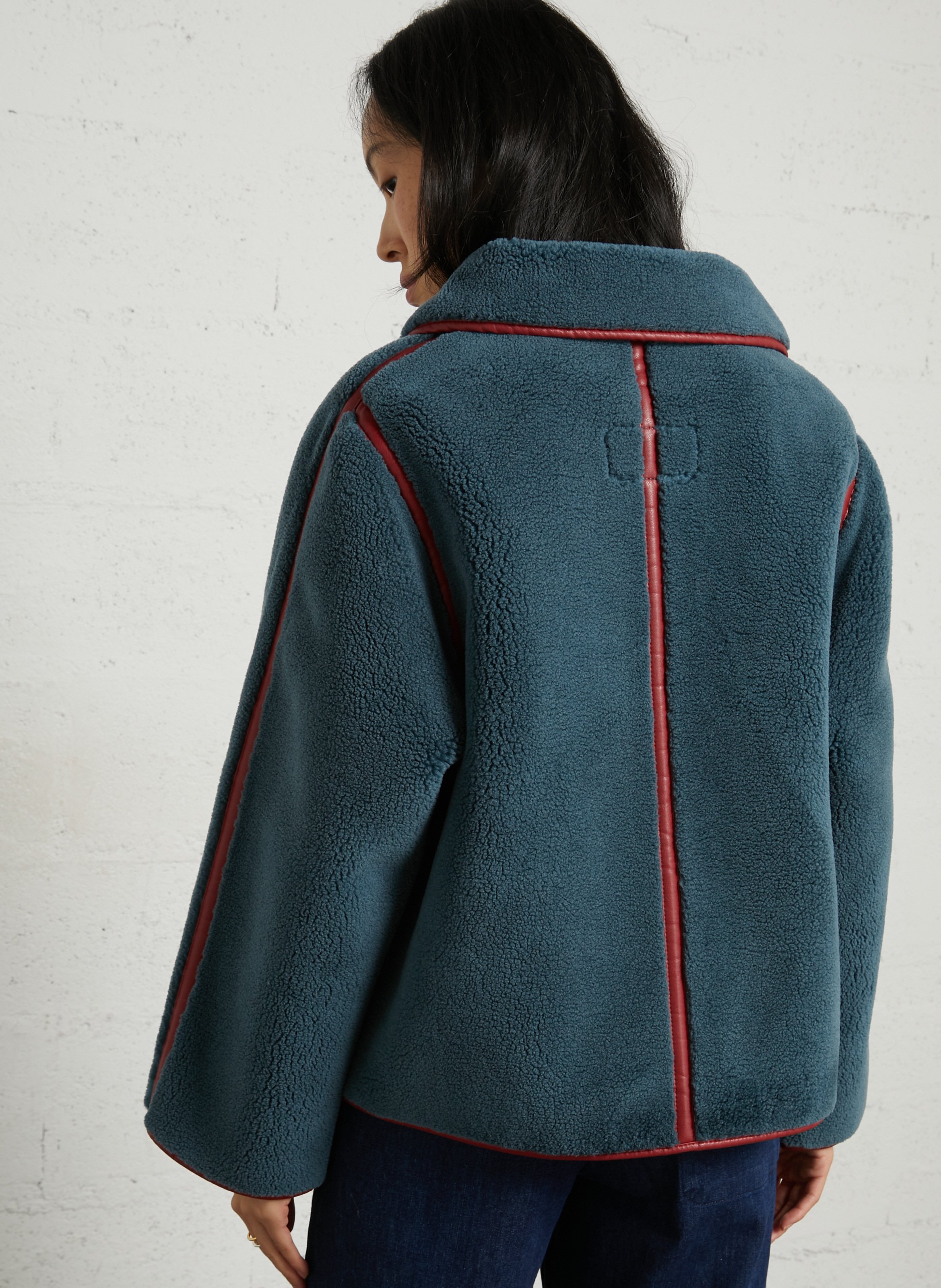 Straight jacket with Peter Pan collar in faux leather THE TINY BIG SISTER Blue