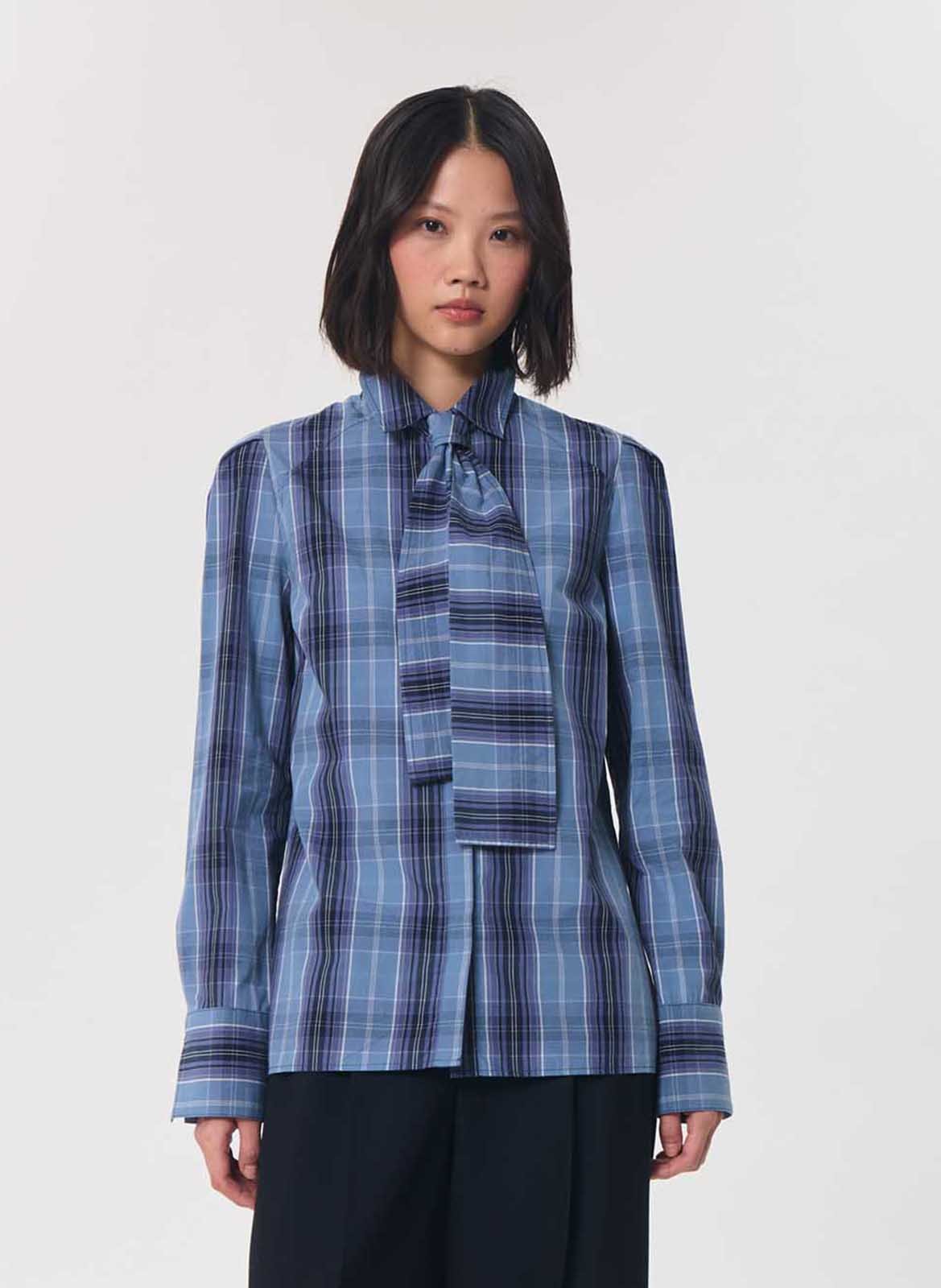 Chemise droite en coton à carreaux TARA JARMON Bleu
