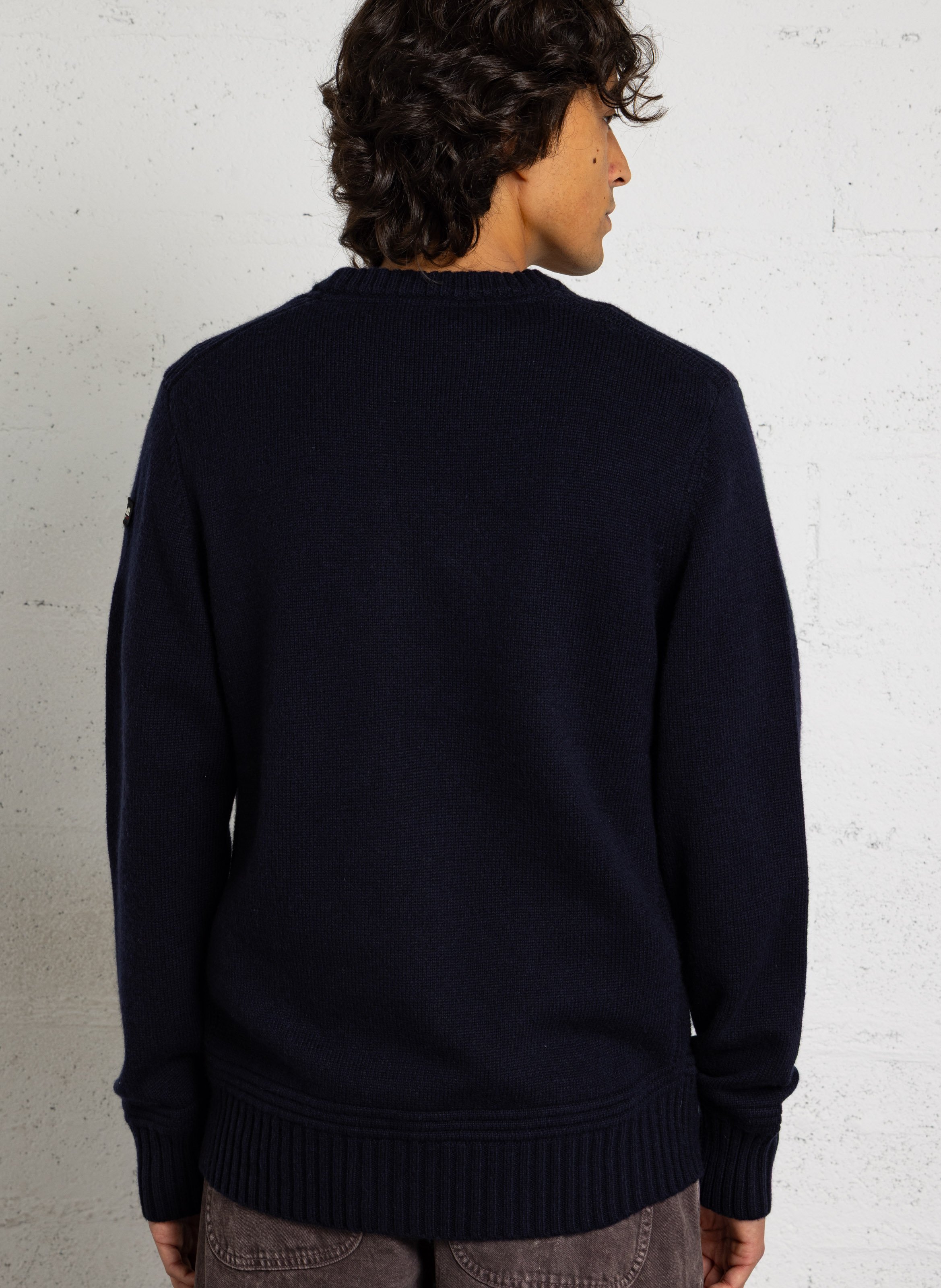 Round-neck mixed-knit straight sweater SCHOTT Blue