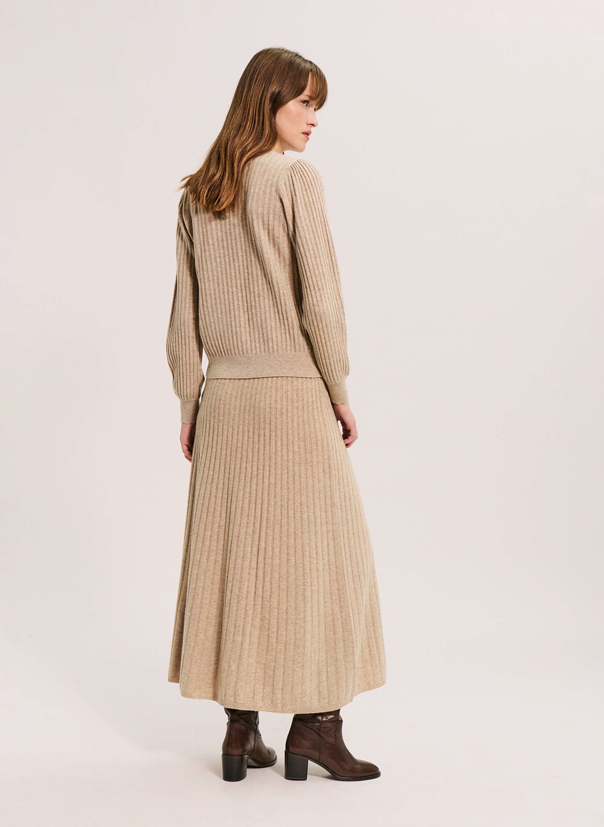 Korte, gerende wollen rok PABLO Beige