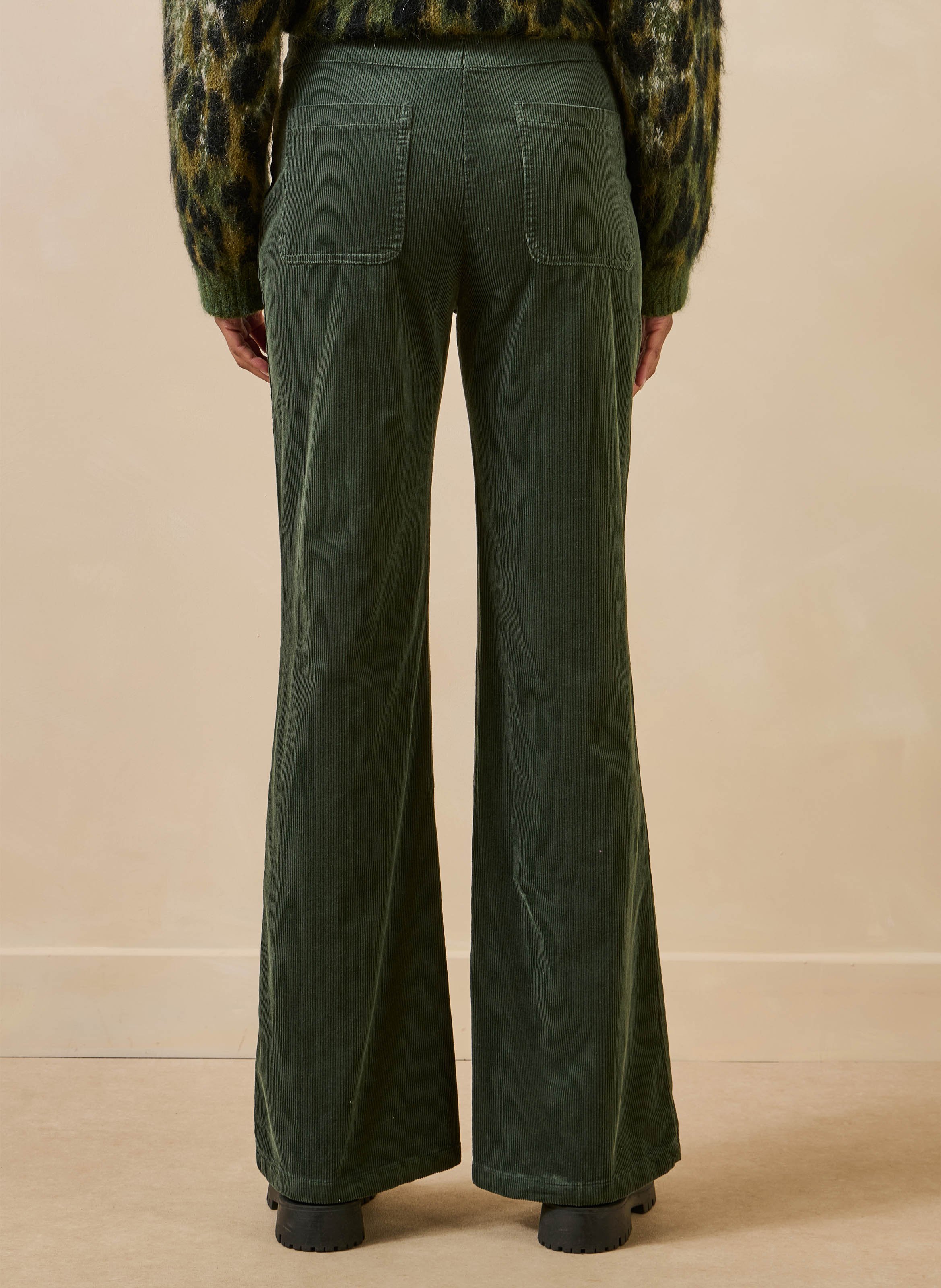Pantalon large velours côtelé en coton mélangé LA FEE MARABOUTEE Grun