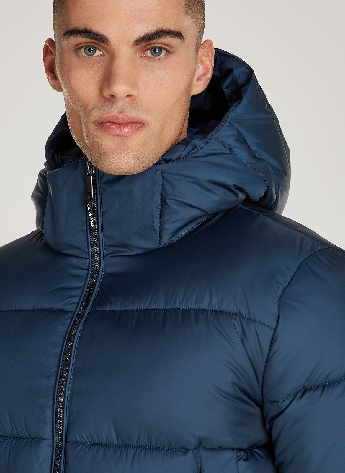 Blue calvin klein coat sales