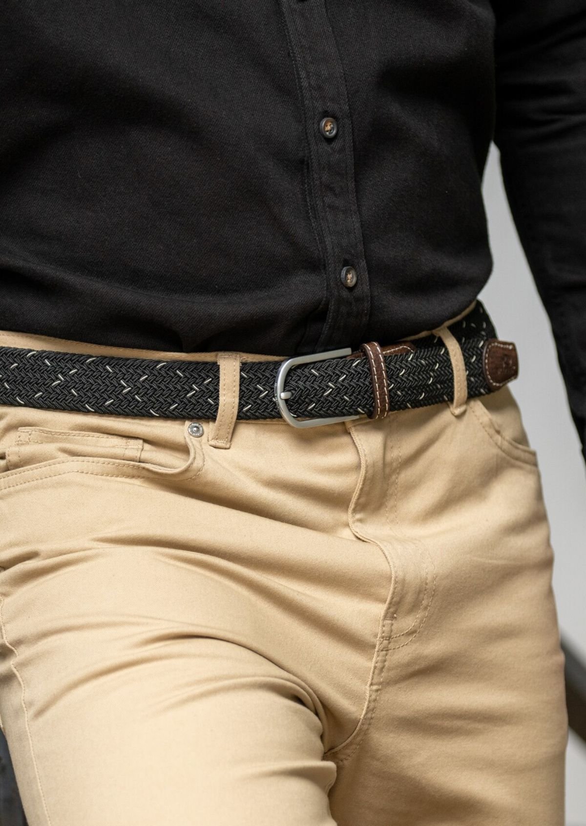 Multicolored braided elastic belt BILLYBELT Black