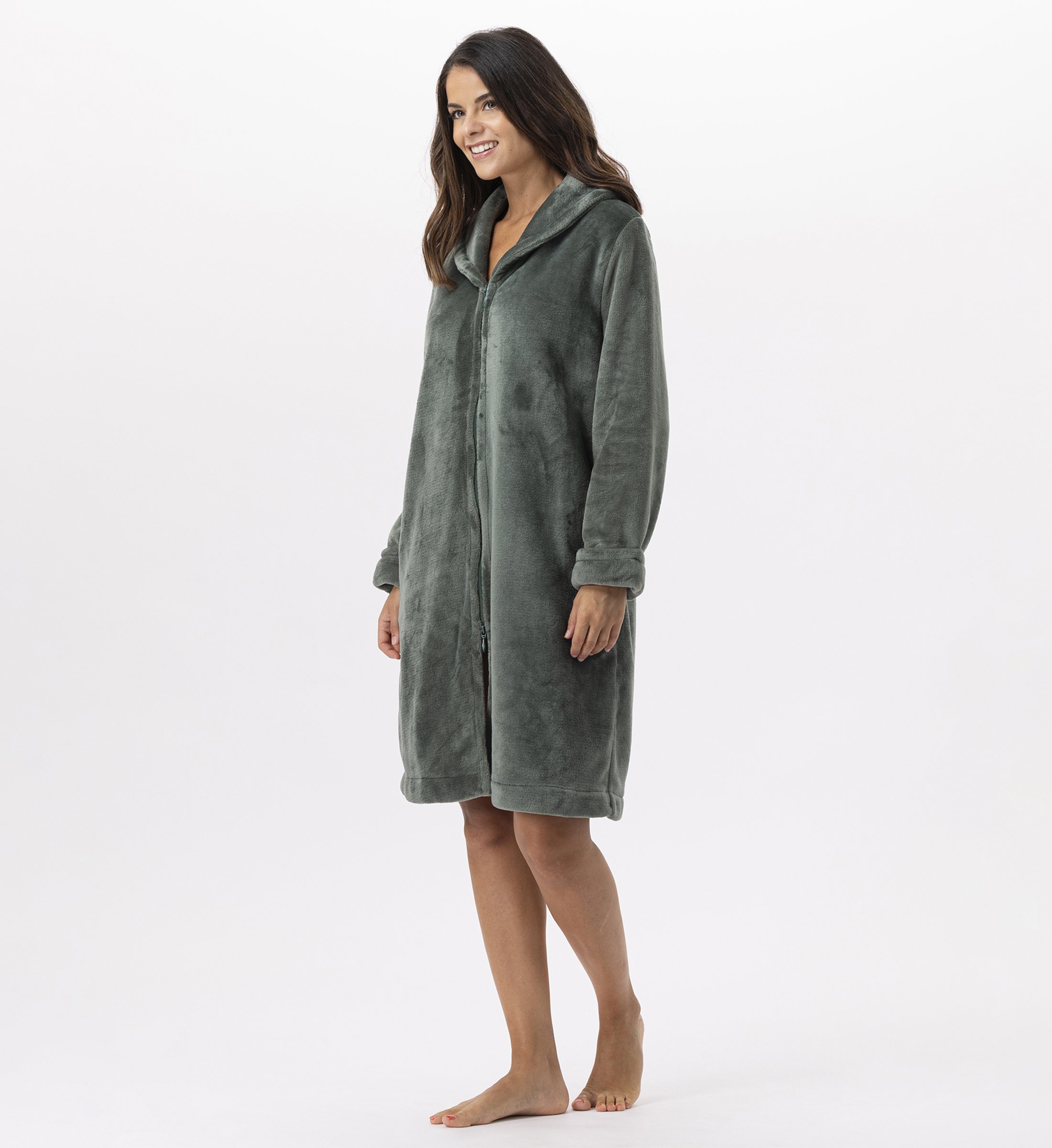 Zippered Plush Flannel Robe LE CHAT Green