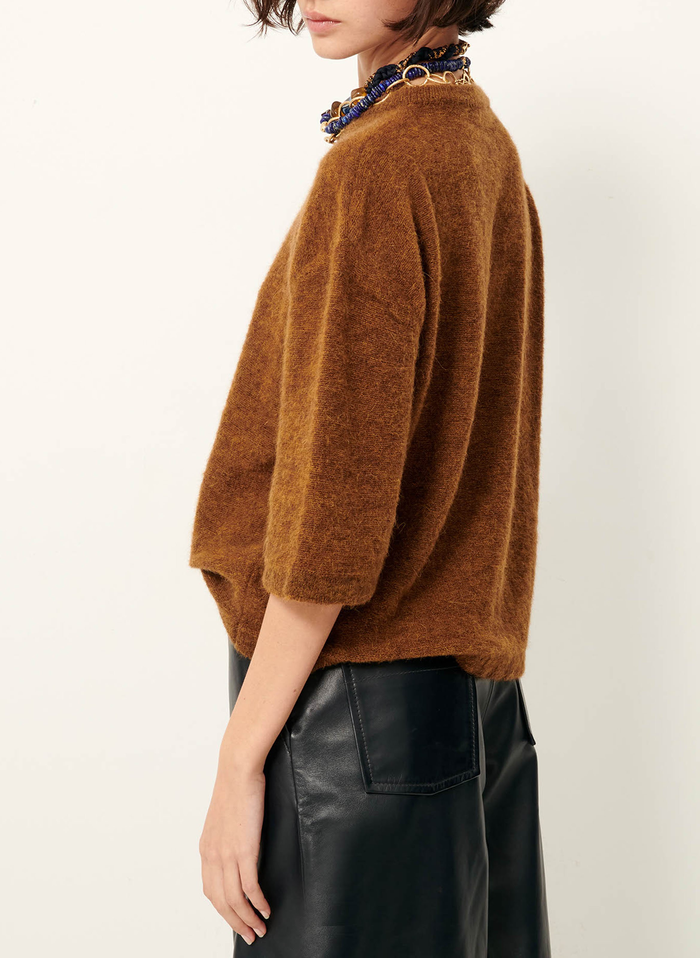 Pull oversize col rond en laine mélangée SESSUN Marron