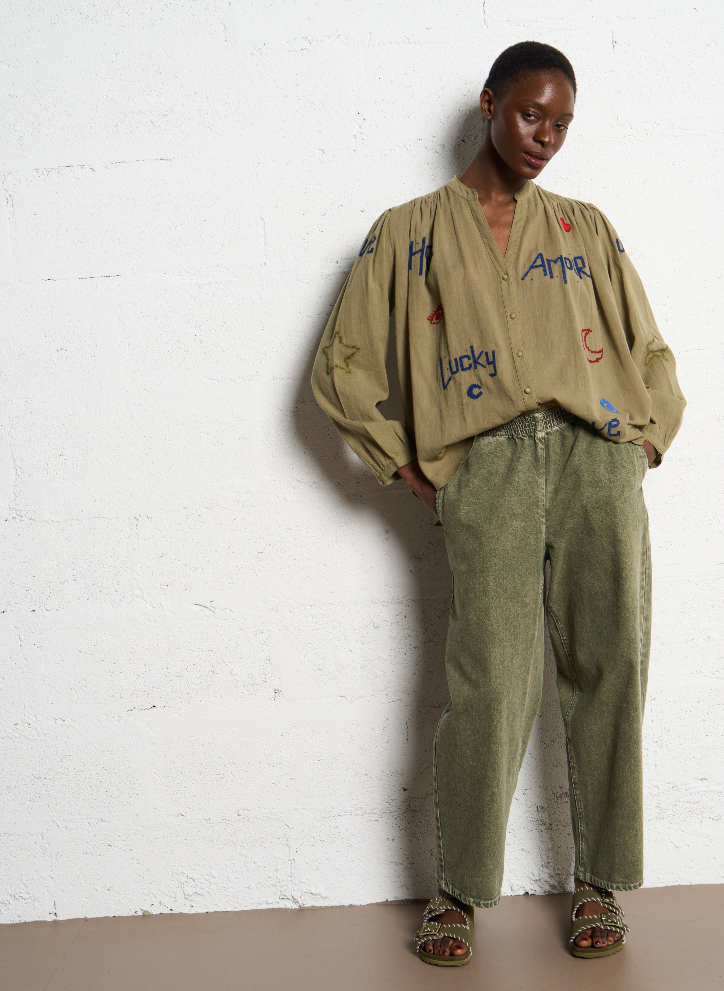 Cotton-blend wide-leg jeans AMERICAN VINTAGE Green