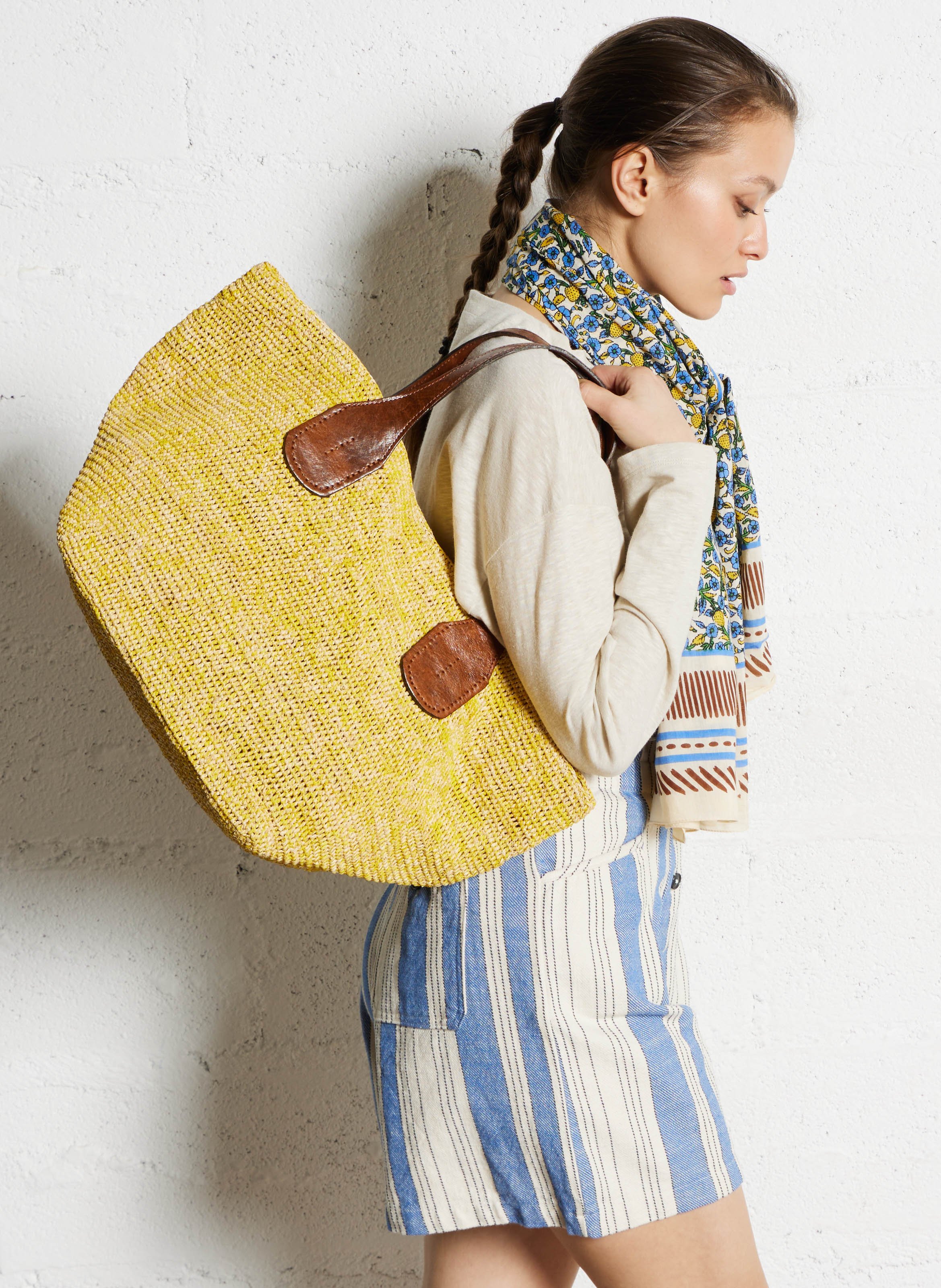 Raffia tote bag IBELIV Yellow