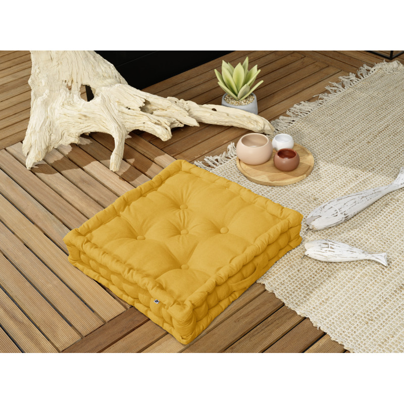 Water-repellent outdoor floor cushion L'EFFET PAPILLON Yellow