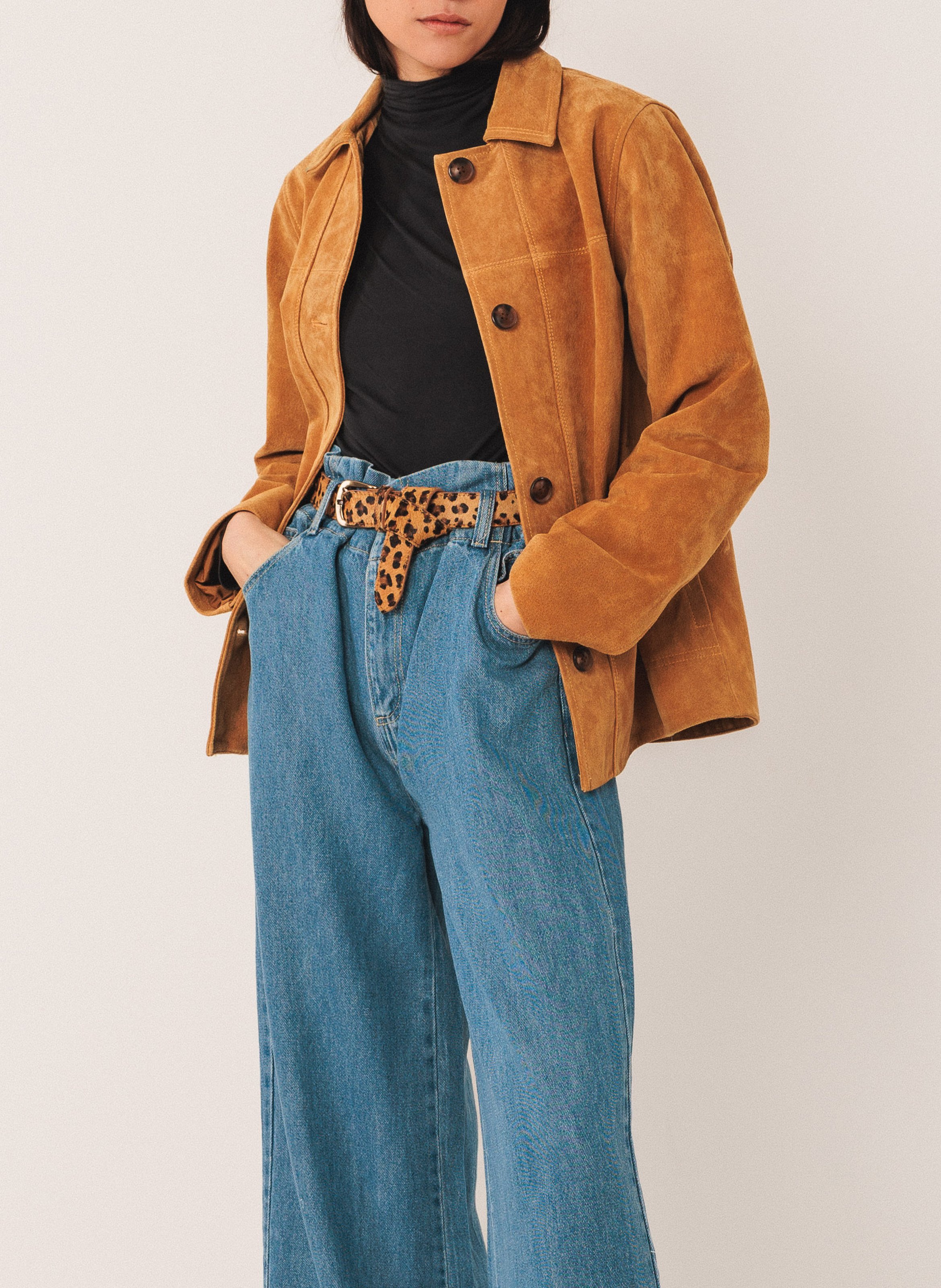 Veste col classique en cuir INDI & COLD Marron