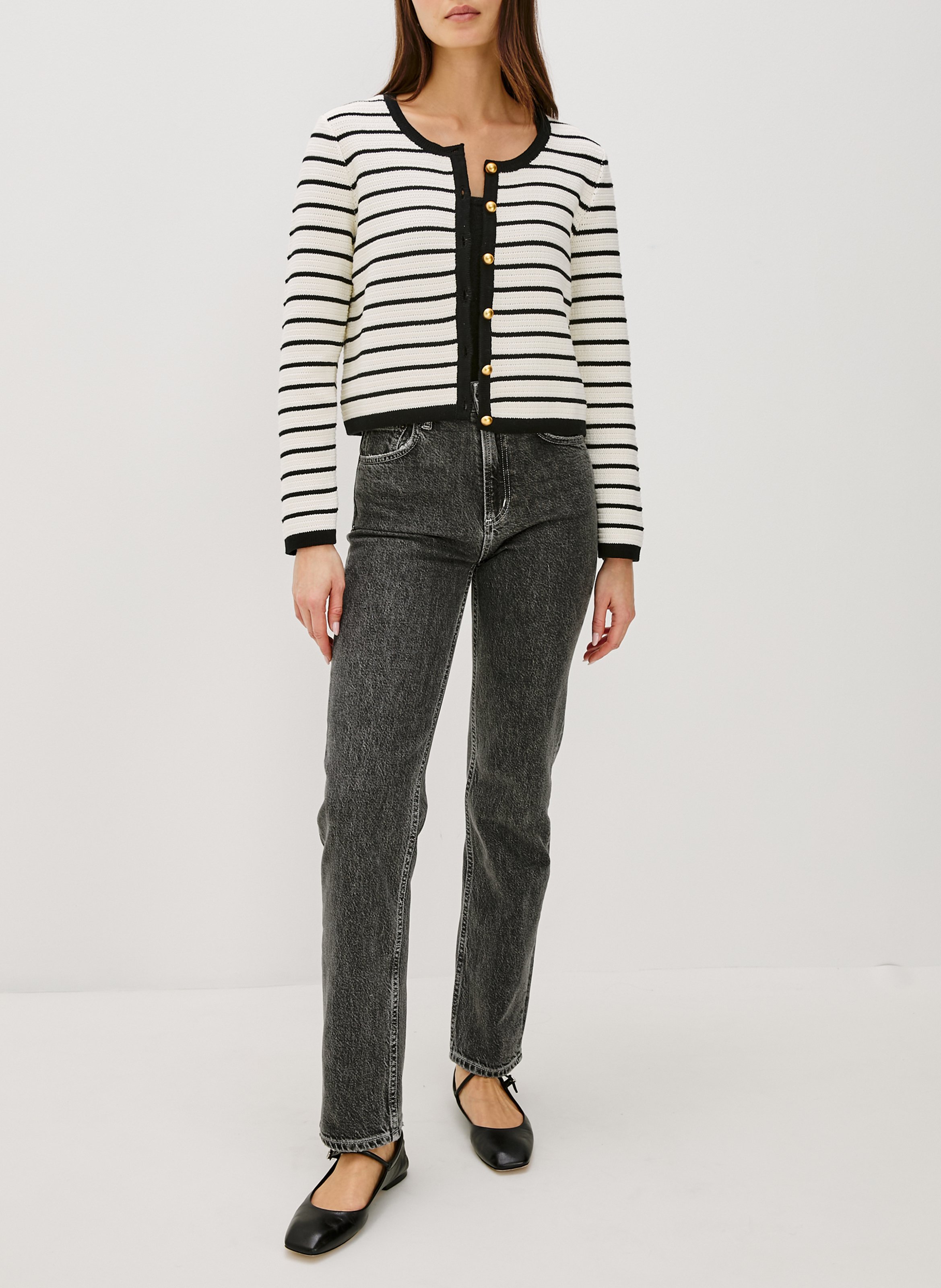 Cardigan court boutonné à rayures RAILS Multicolore