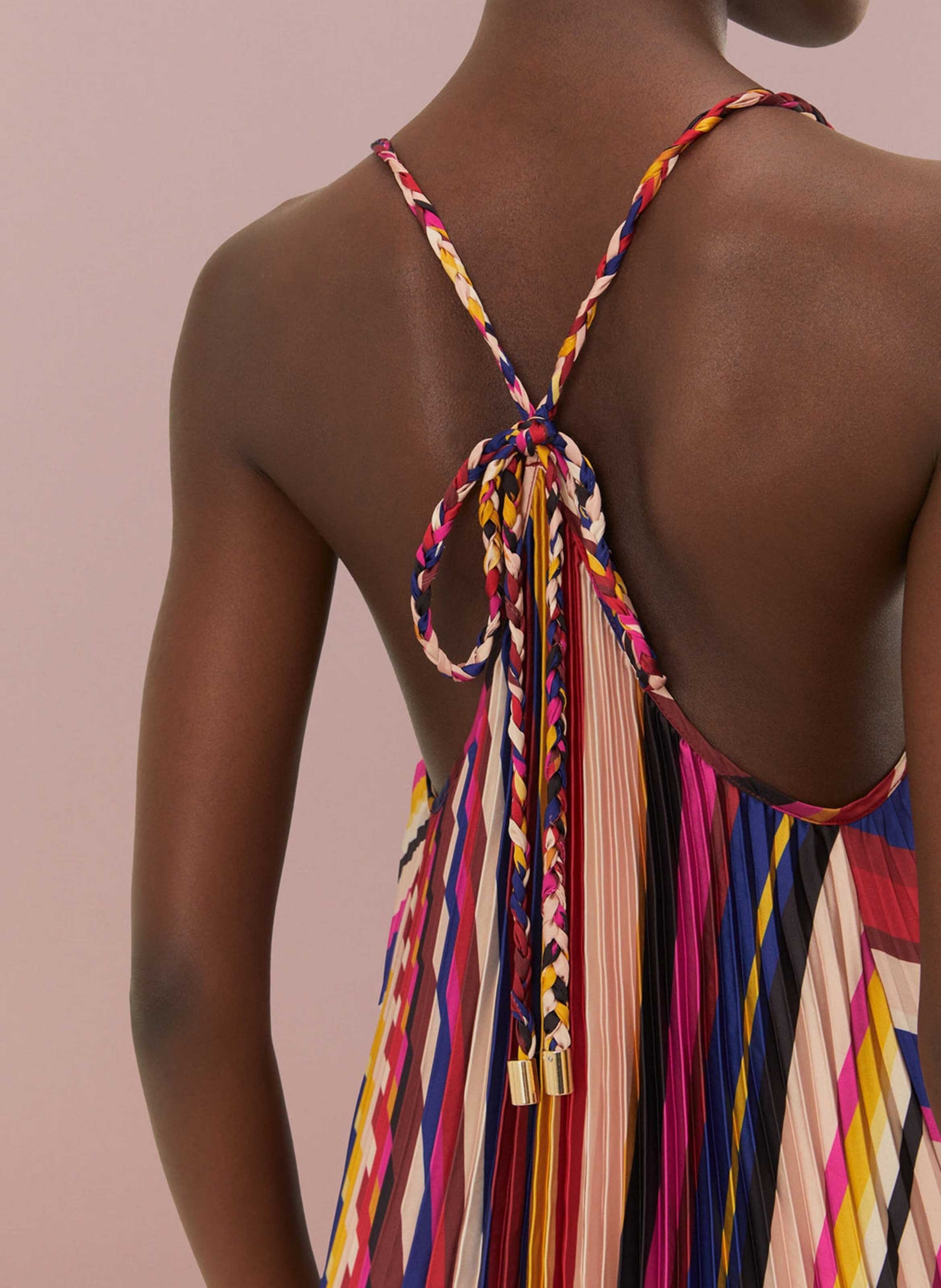 Long striped V-neck dress Multicolored