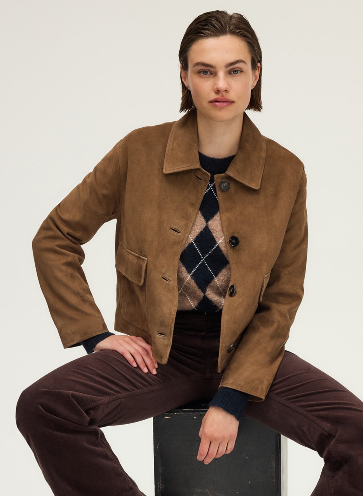 Straight suede leather jacket PABLO Brown