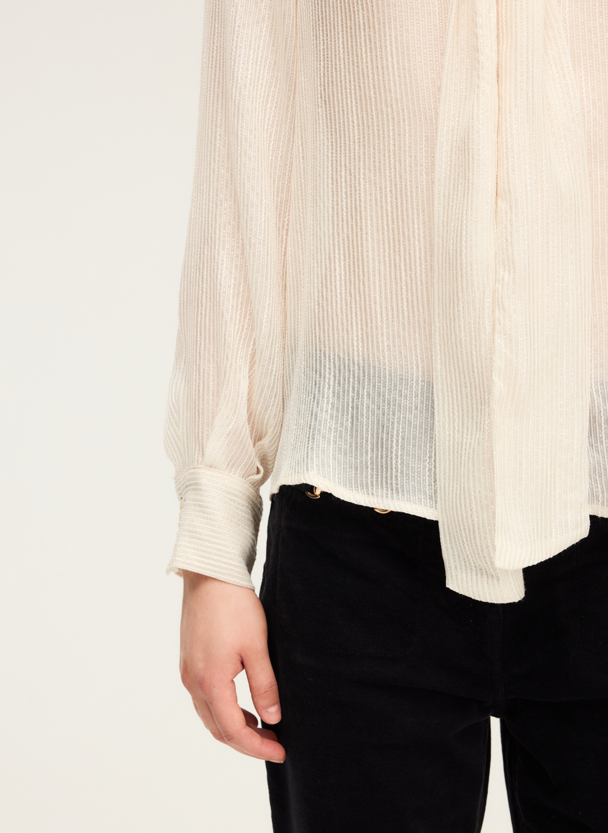 Chemisier col lavallière à rayures métallisées PABLO Beige