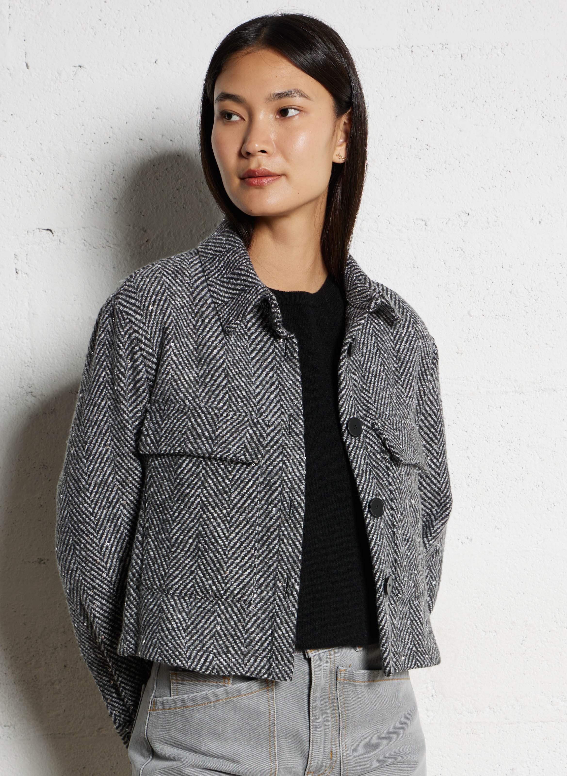 Oversized jacket with classic sequined collar PLEASE Grey