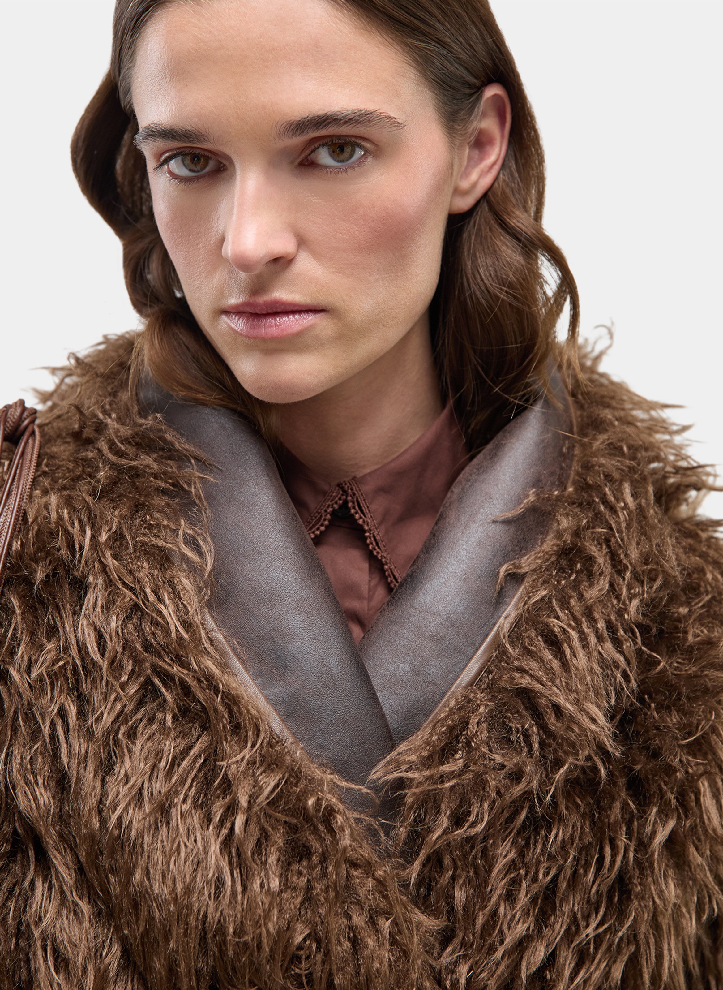 Veste droite en fourrure synthétique LAAGAM Marron