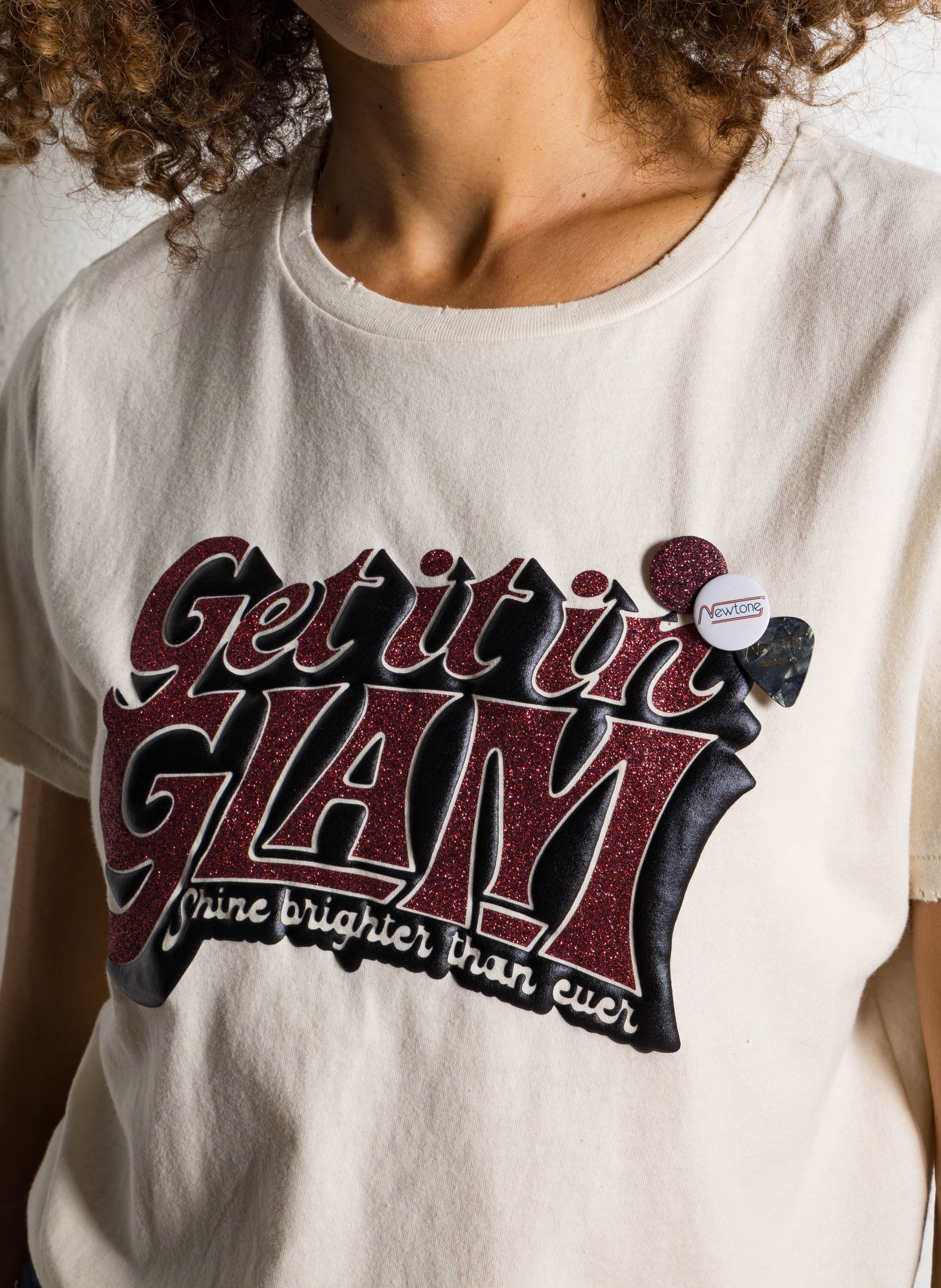 Tee-shirt droit col rond sérigraphié en coton NEWTONE Beige