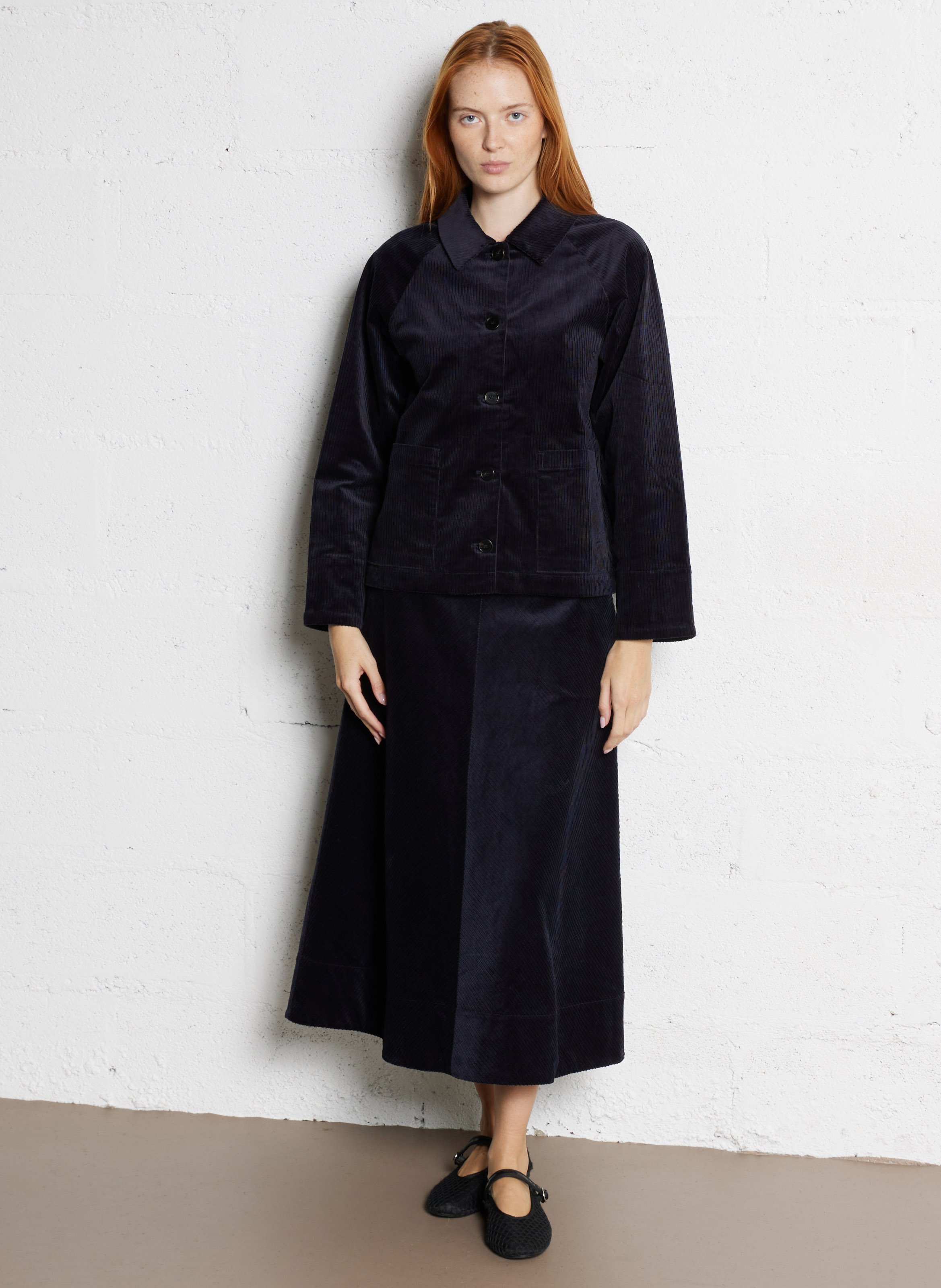 Ruime jas met klassieke kraag in ribfluweel RUE DE TOKYO Blauw