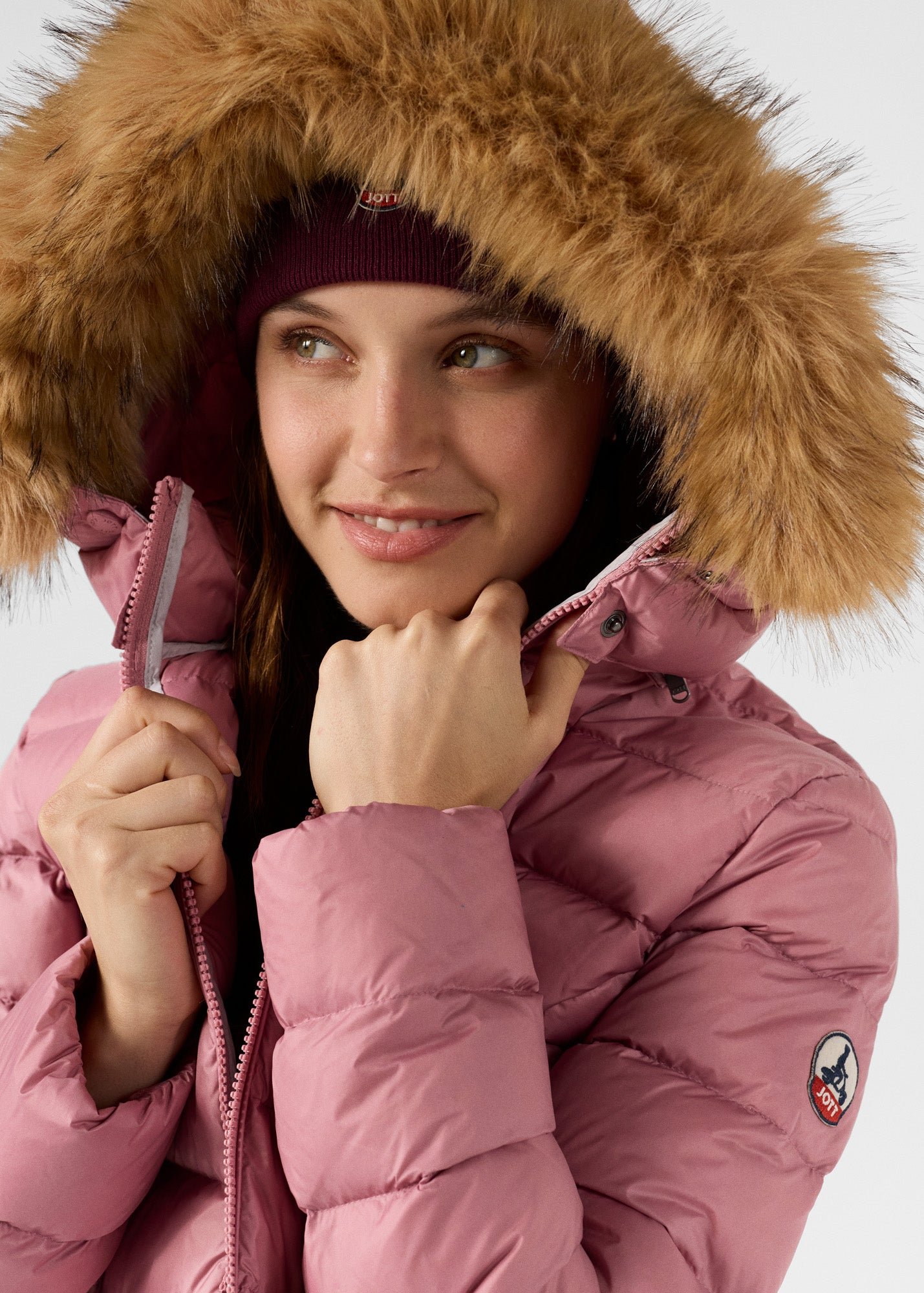 Luxury cold weather hooded puffer coat JOTT Pink