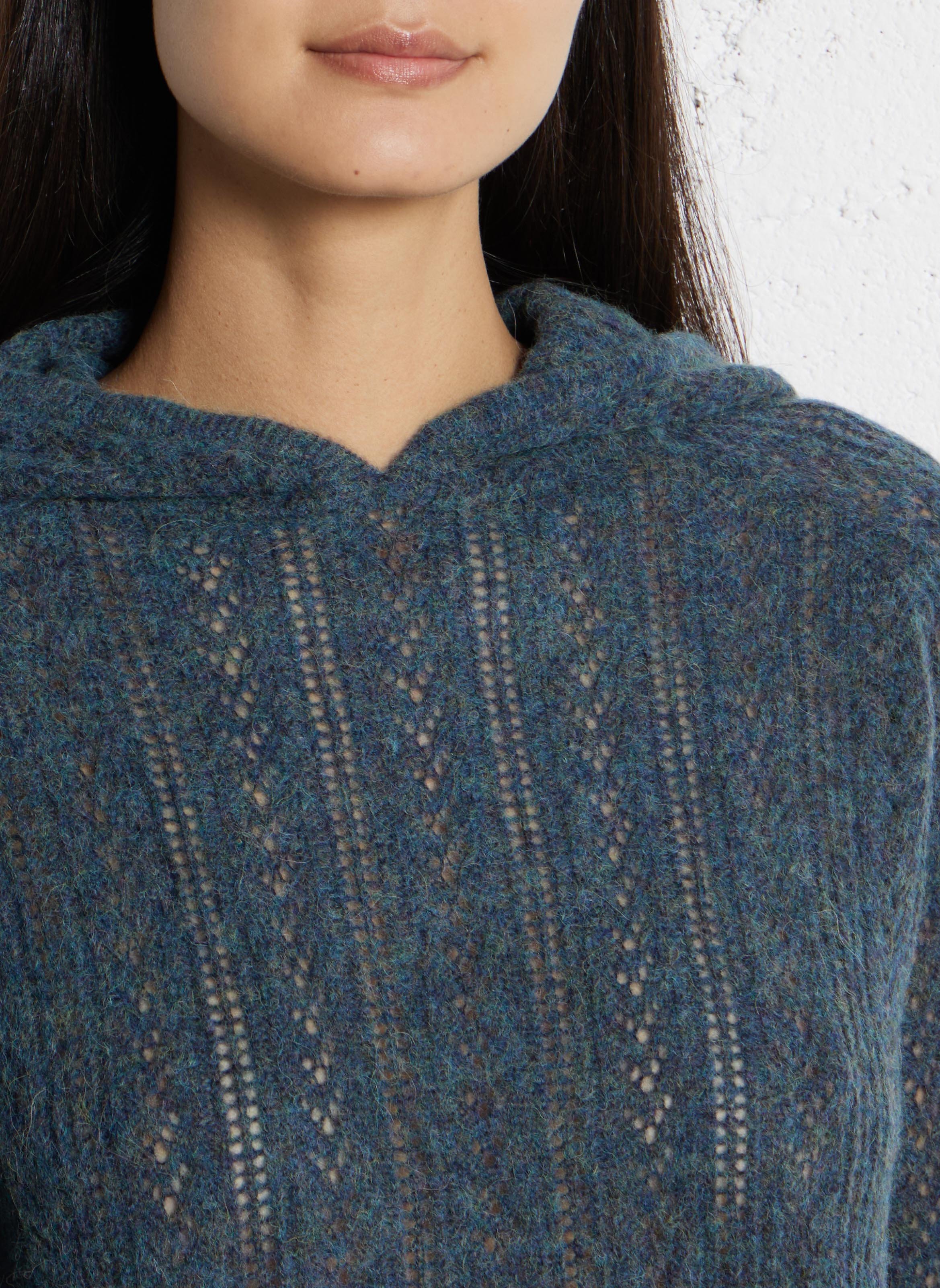 Pull droit à capuche en laine mélangée SUD EXPRESS Bleu