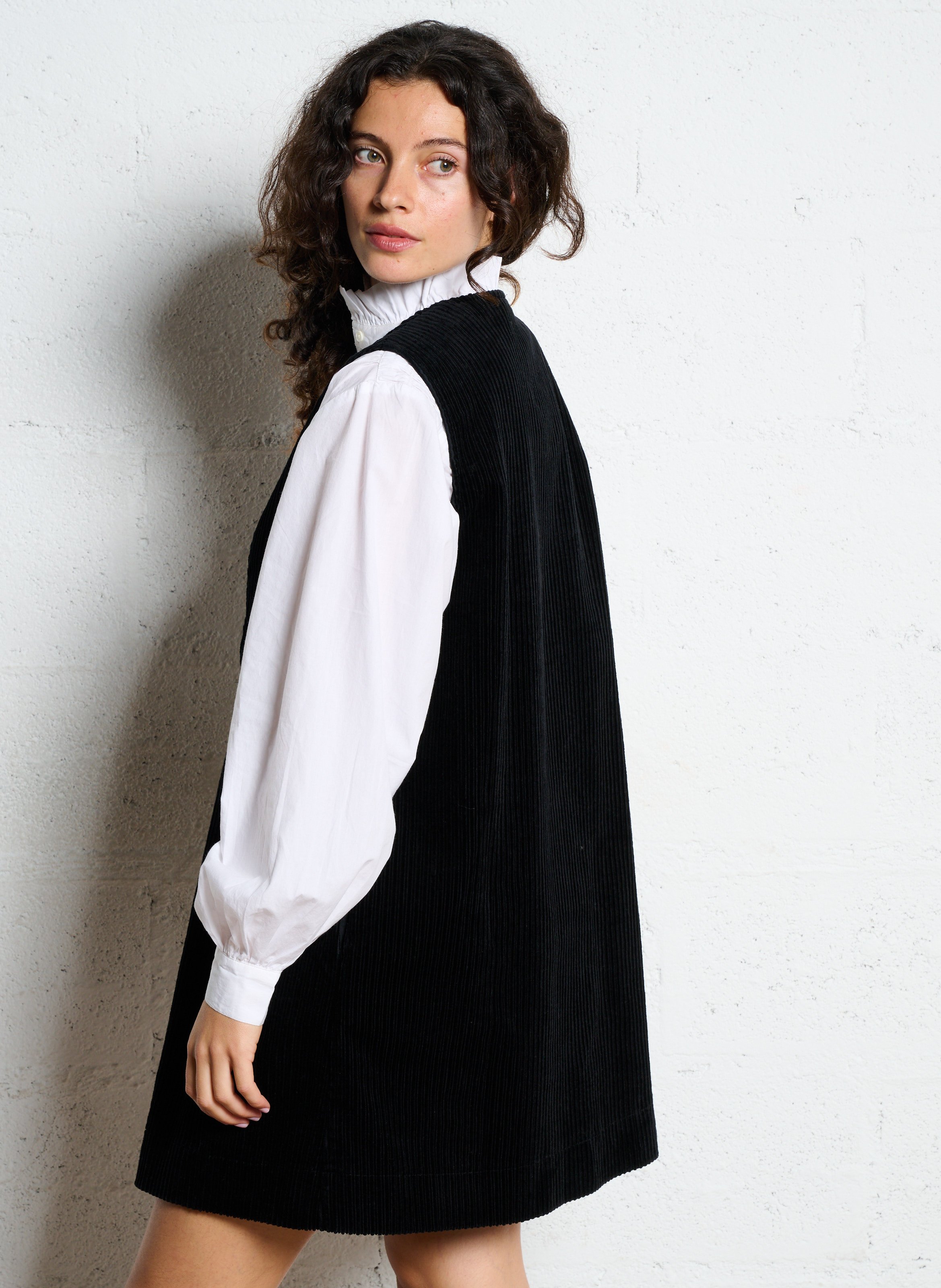 Short round-neck cotton dress SEE U SOON Black