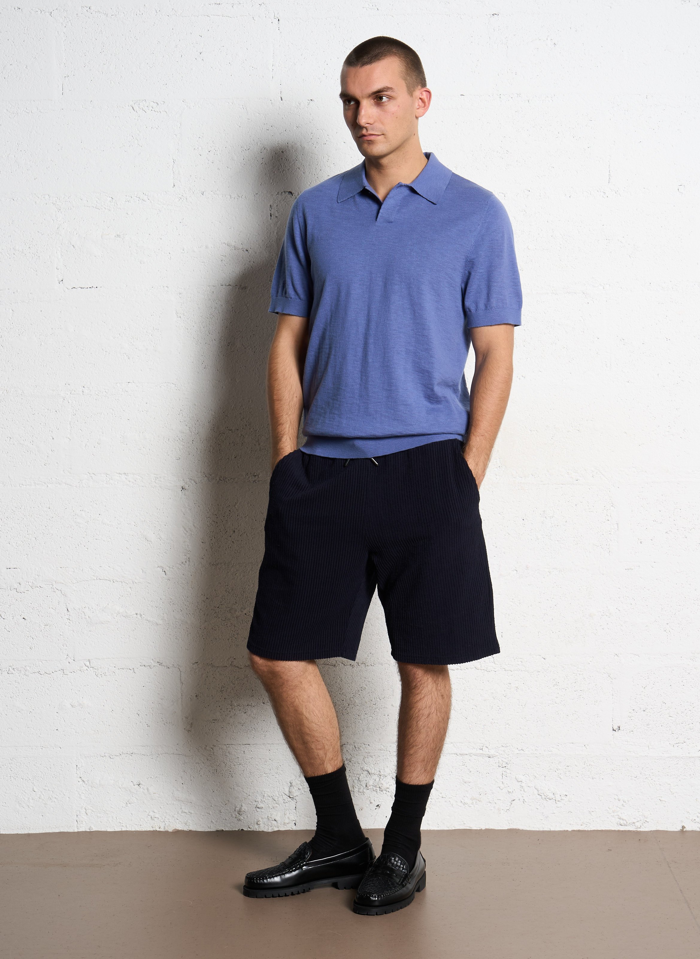 Short-sleeved polo in flamed knit IKKS Blue