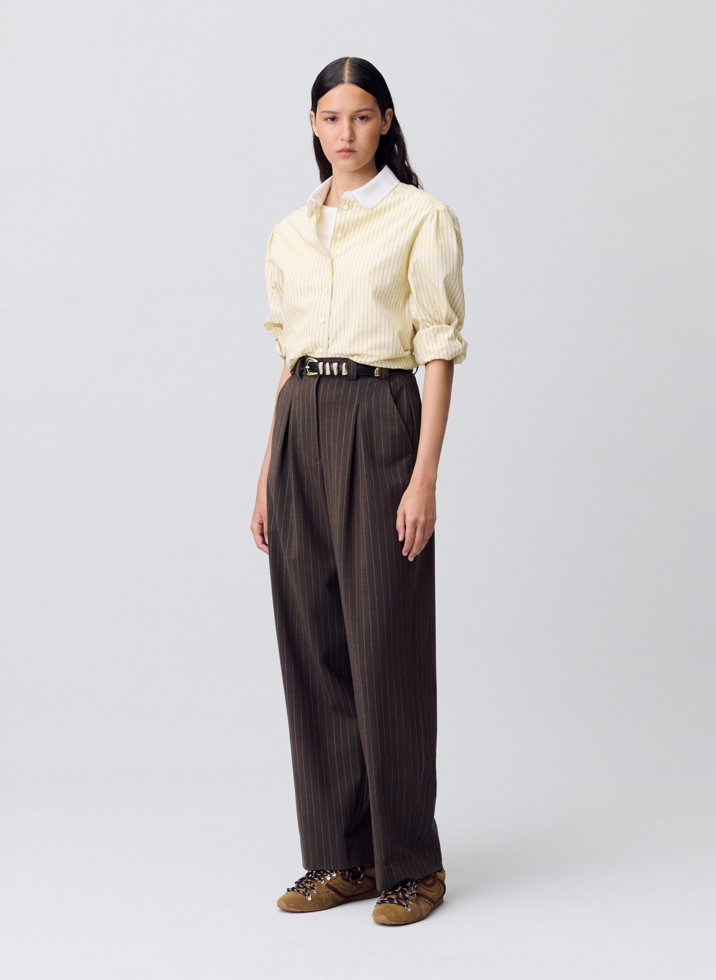 High-waisted straight striped pants CLAUDIE PIERLOT Brown