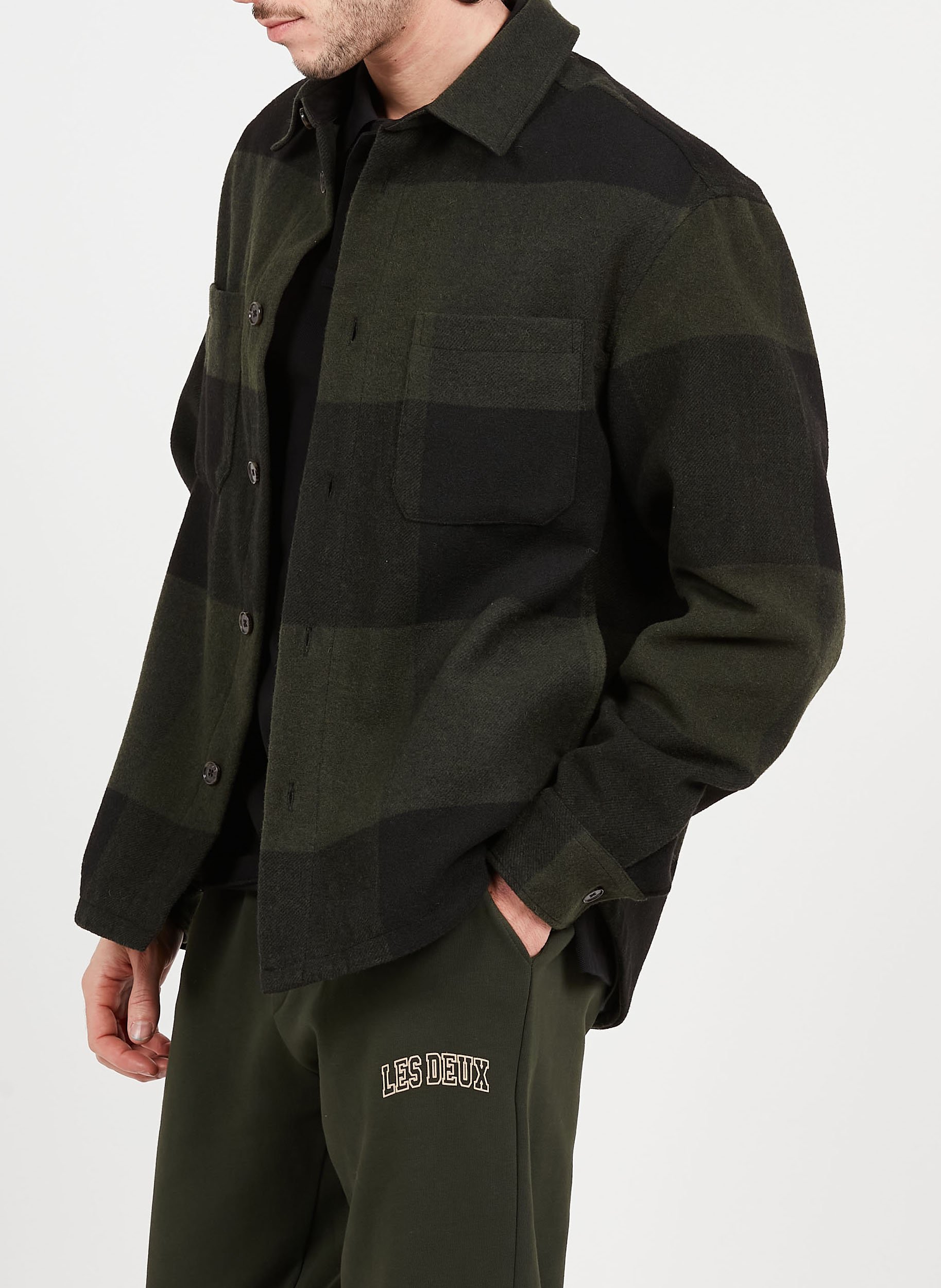 Veste chemise col classique rayée en coton mélangé  LES DEUX Vert