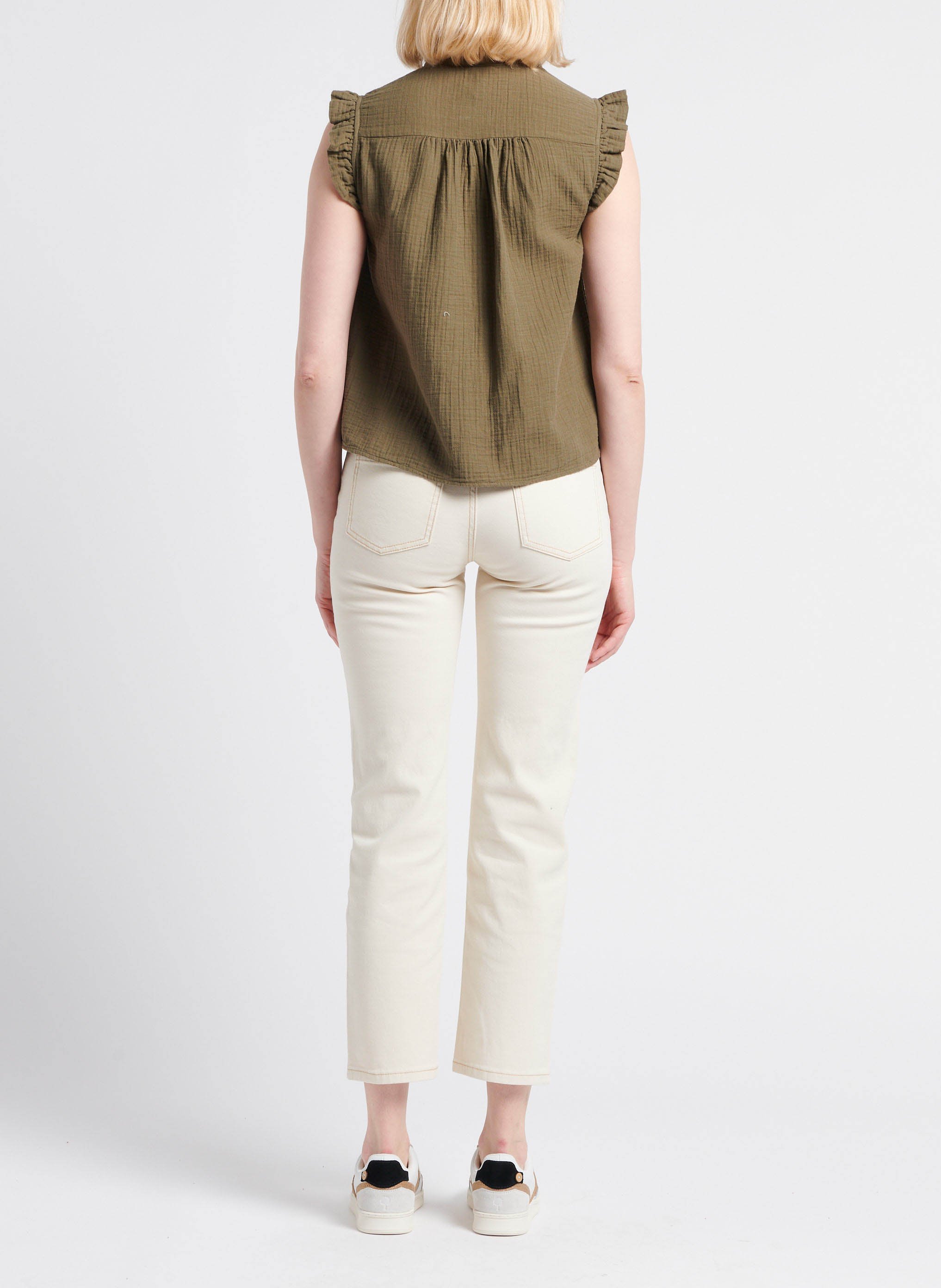 Top sans manches col montant en coton  BONTON Kaki