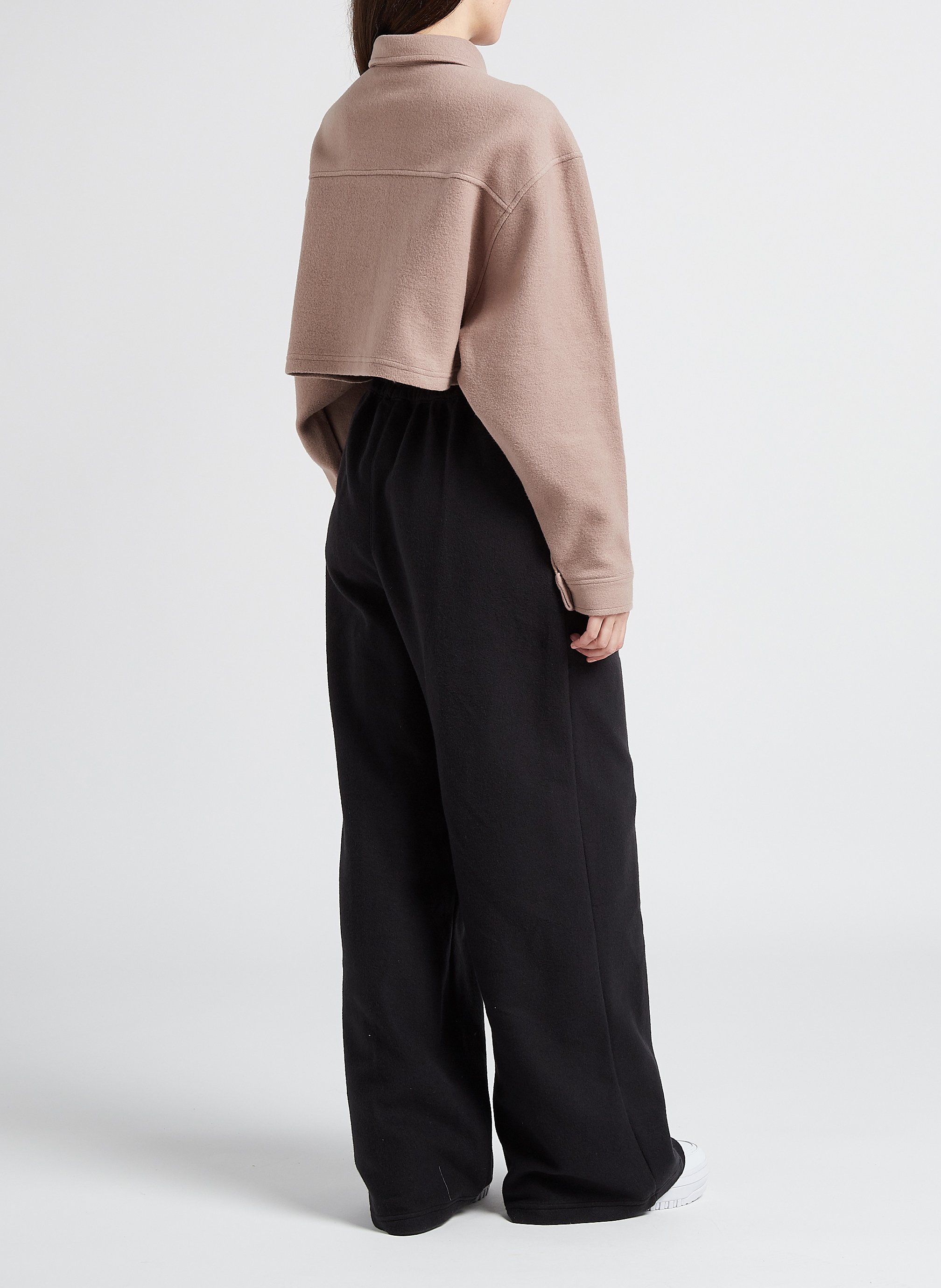 Cropped sweatshirt fabric cardigan with classic collar REEBOK Beige