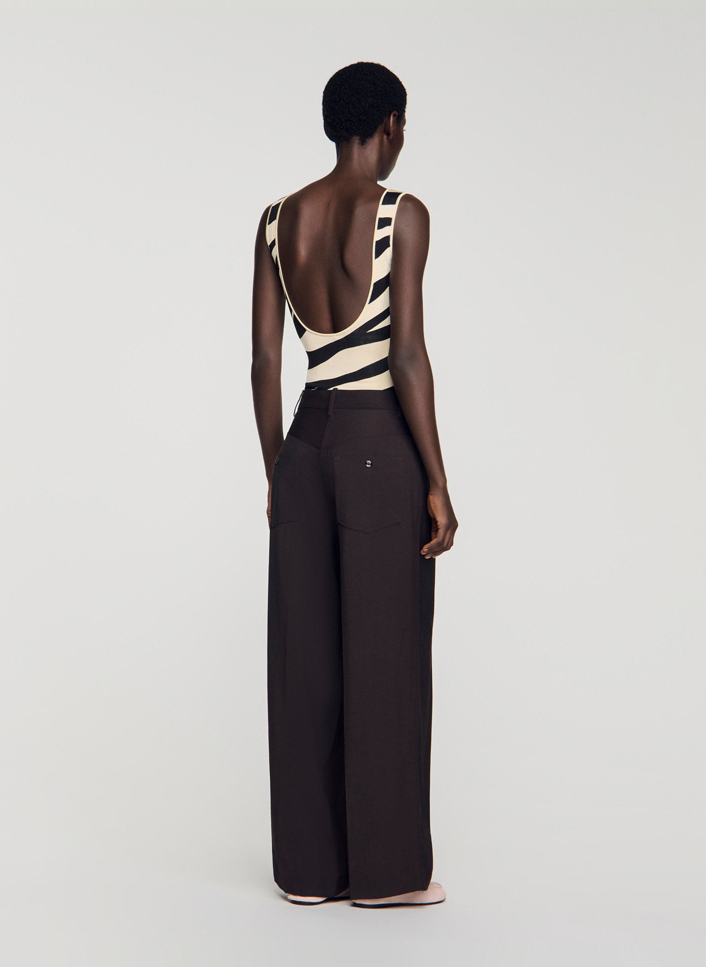 Pantalon large taille haute uni SANDRO Marron