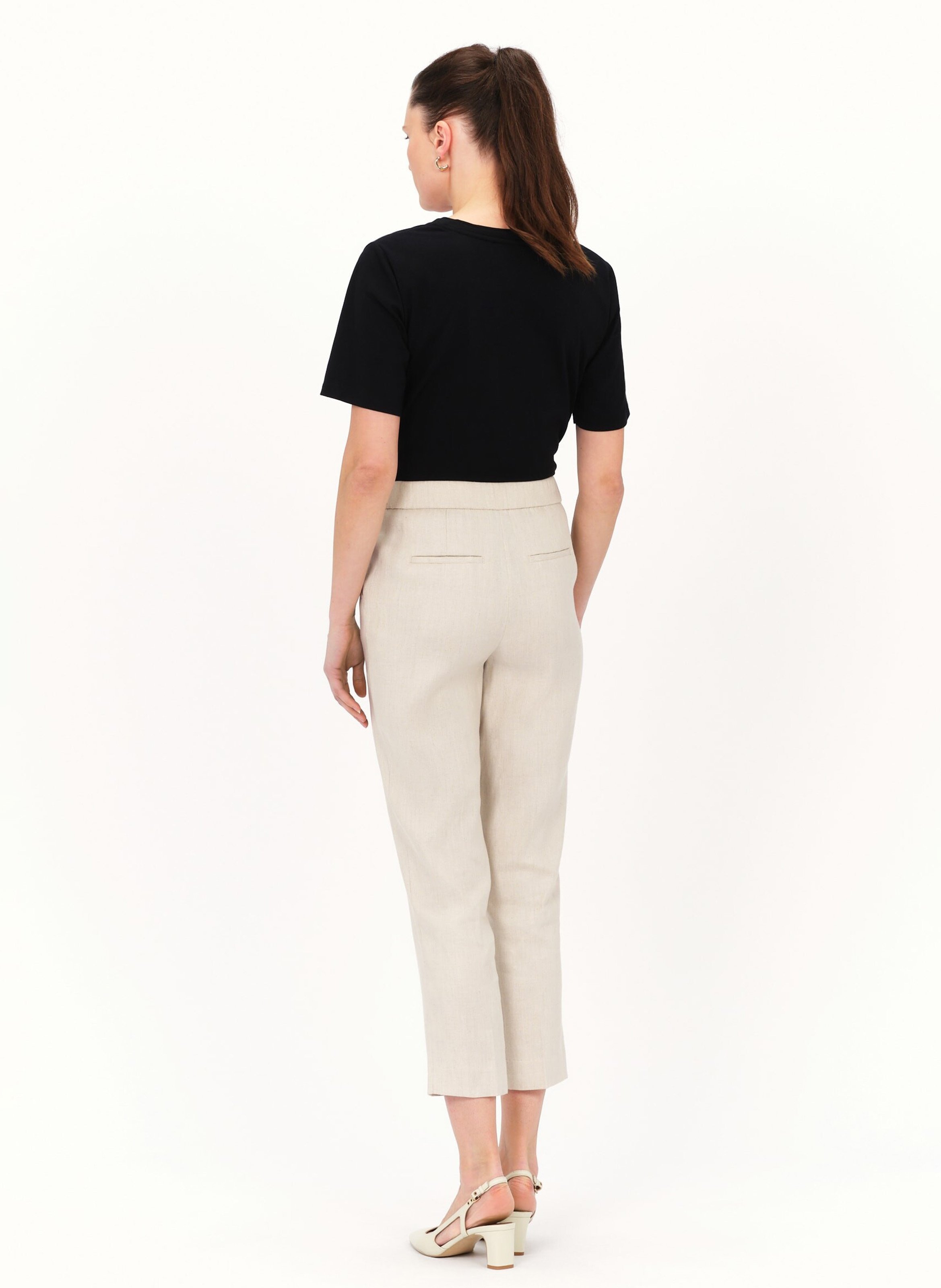 Pantalon cigarette en lin mélangé CAROLL Beige