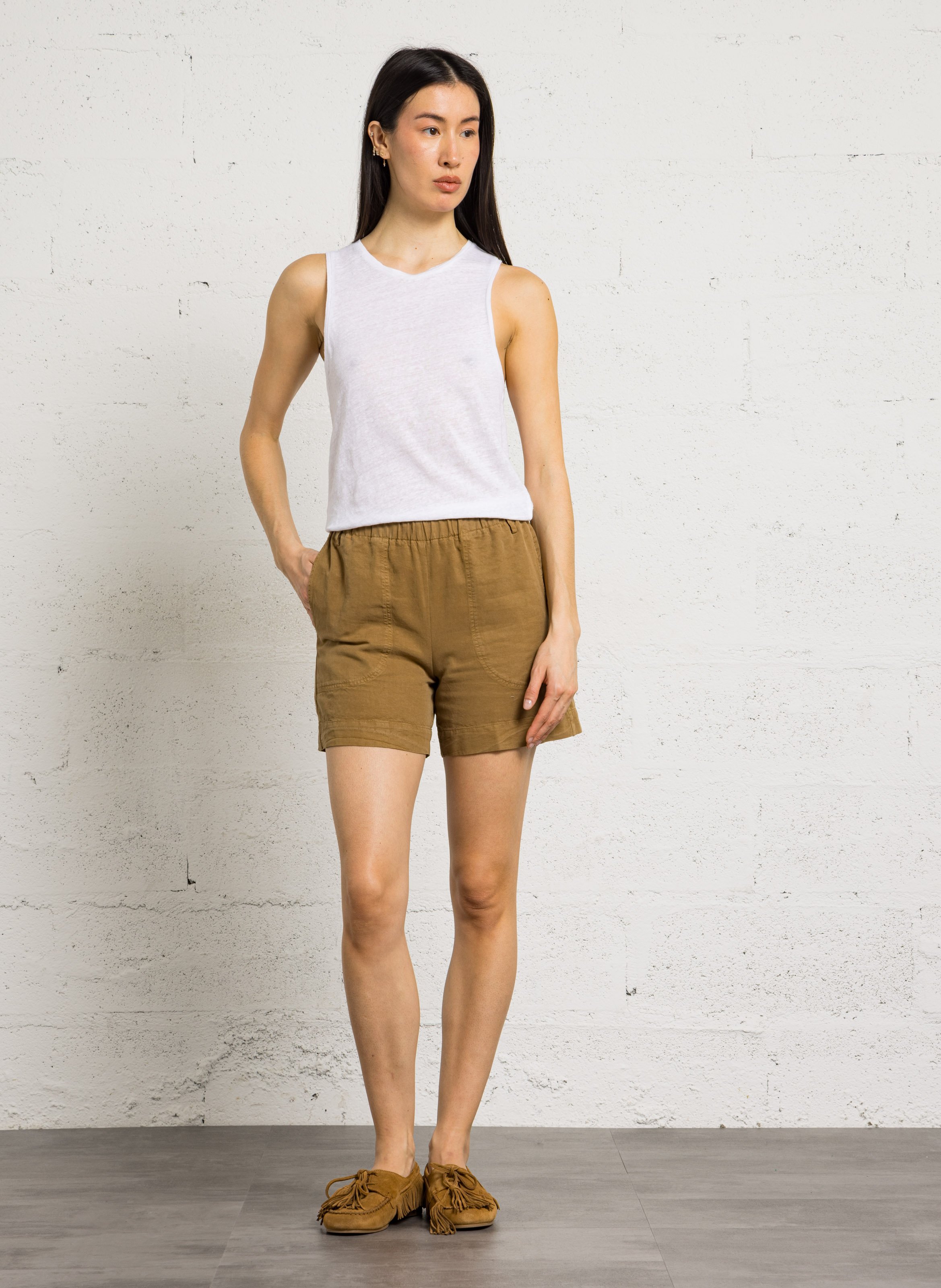 Débardeur chiné col rond en lin HOD PARIS Blanc