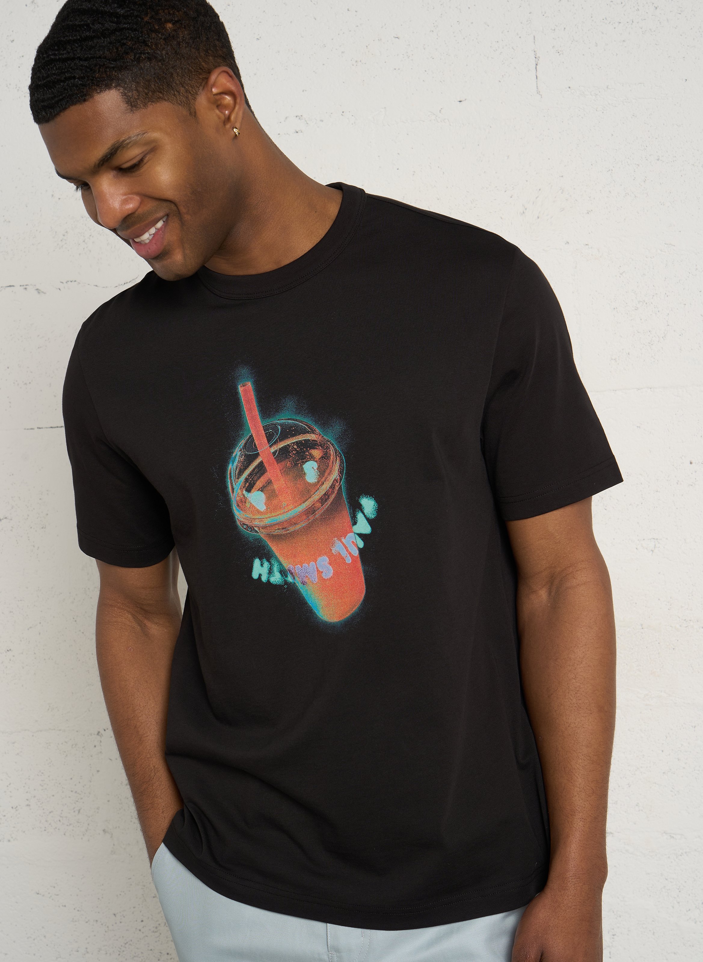 Gerade geschnittenes Rundhals-T-Shirt aus Bio-Baumwolle mit Siebdruck PAUL SMITH Schwarz