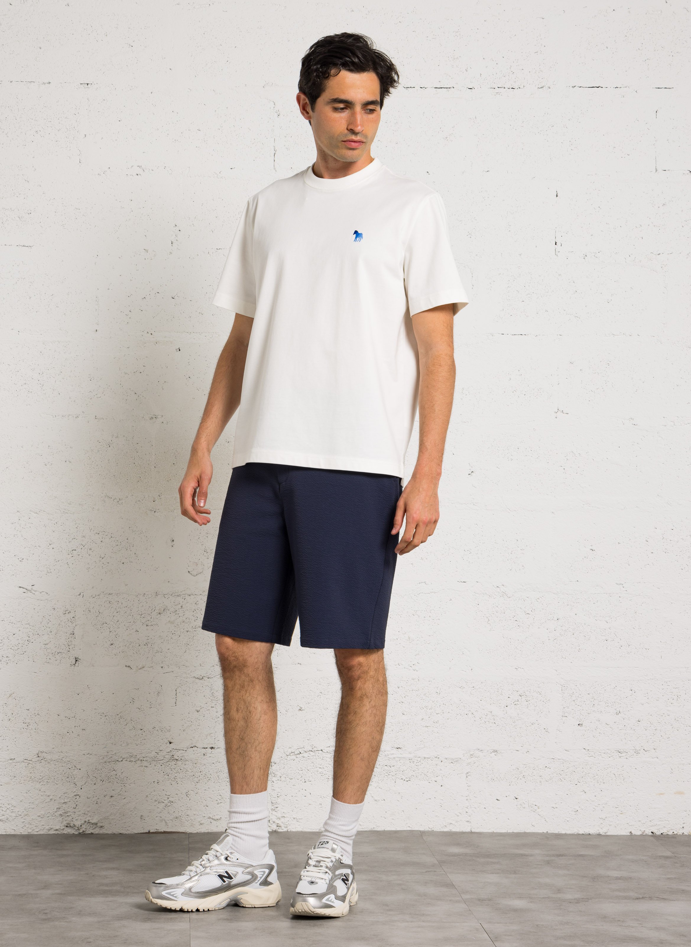 Weites Rundhals-T-Shirt aus Baumwolle mit Stickerei PAUL SMITH Weiss