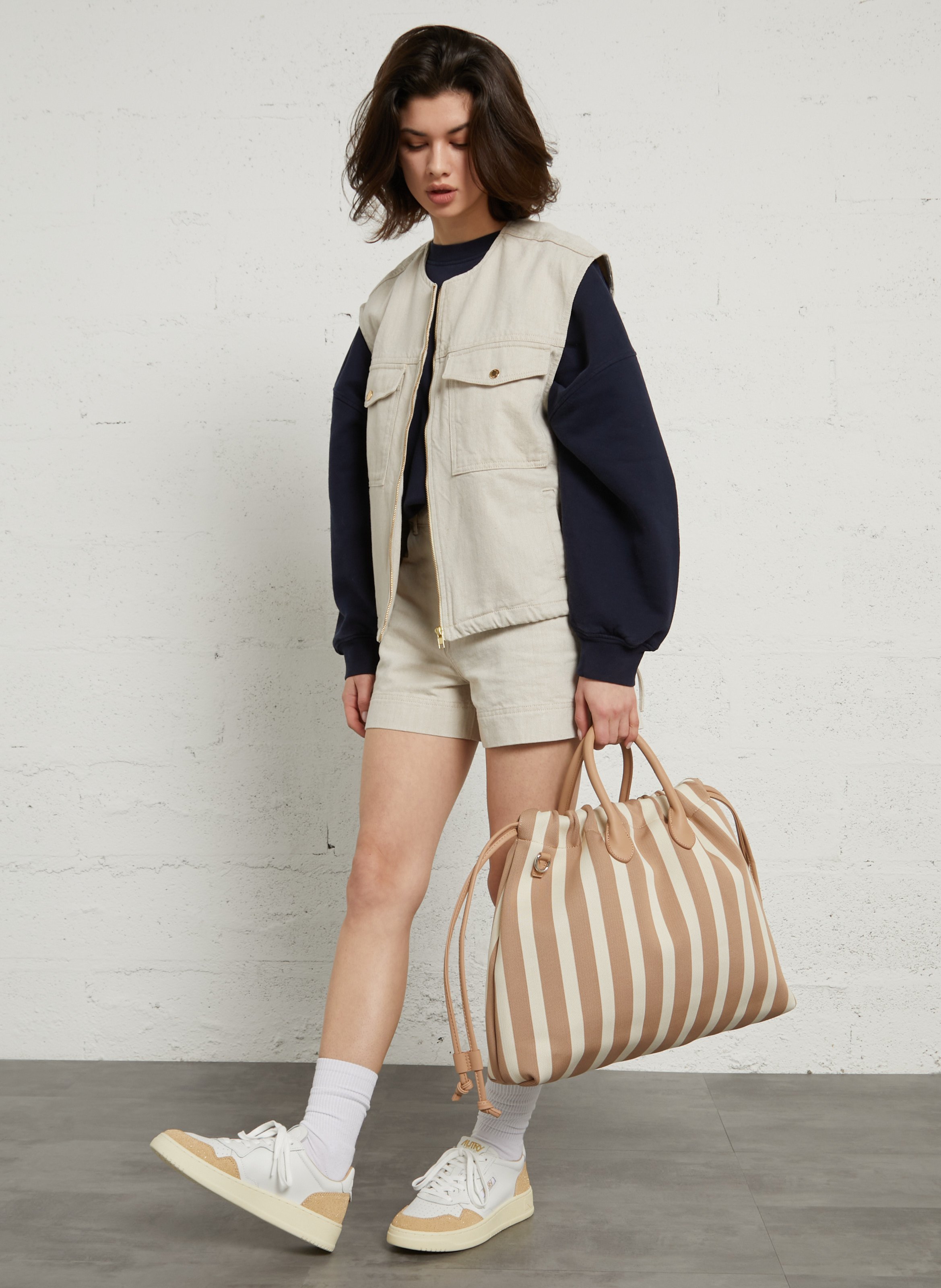 Gestreepte shopper AU PRINTEMPS PARIS Beige