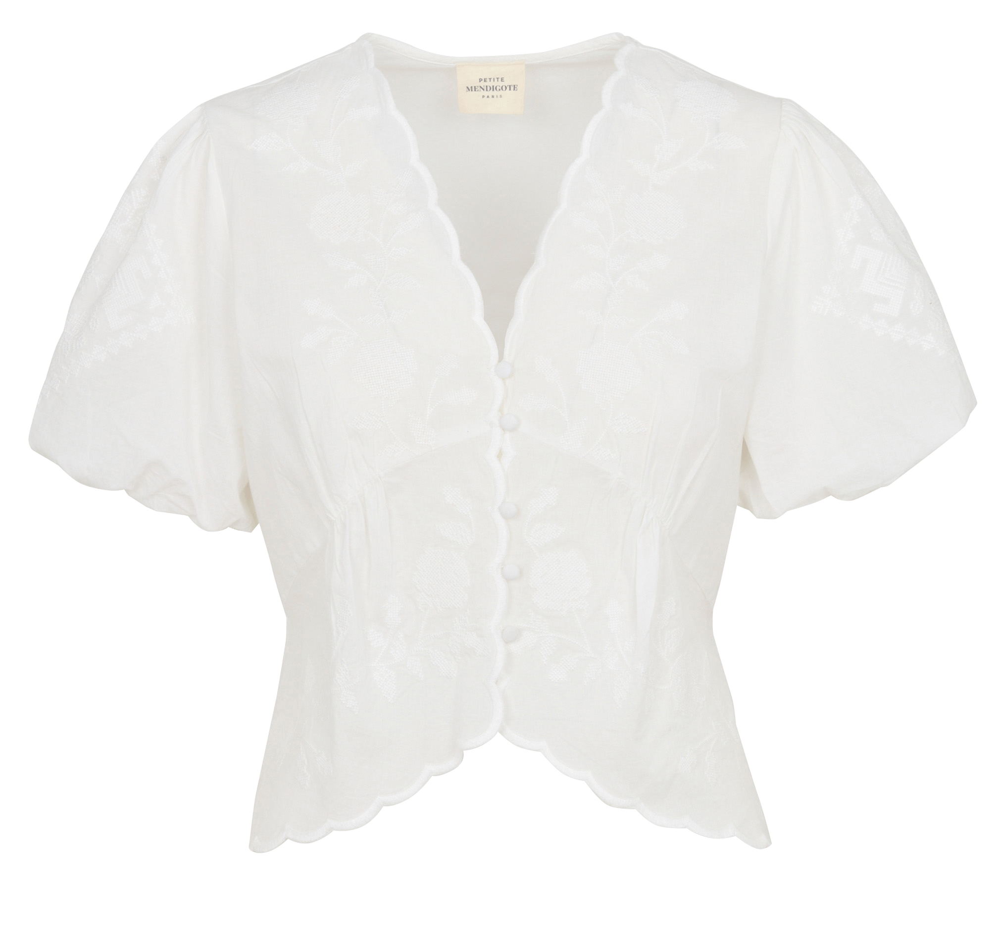 Top col V boutonné à broderies PETITE MENDIGOTE Beige