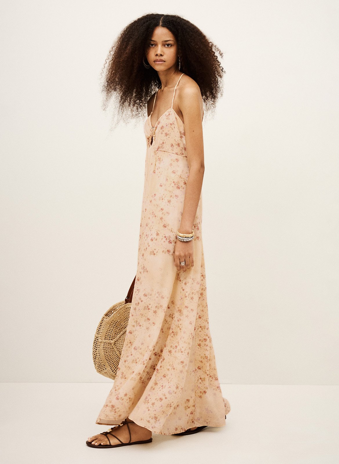 Flowing long flared dress BA&SH Beige