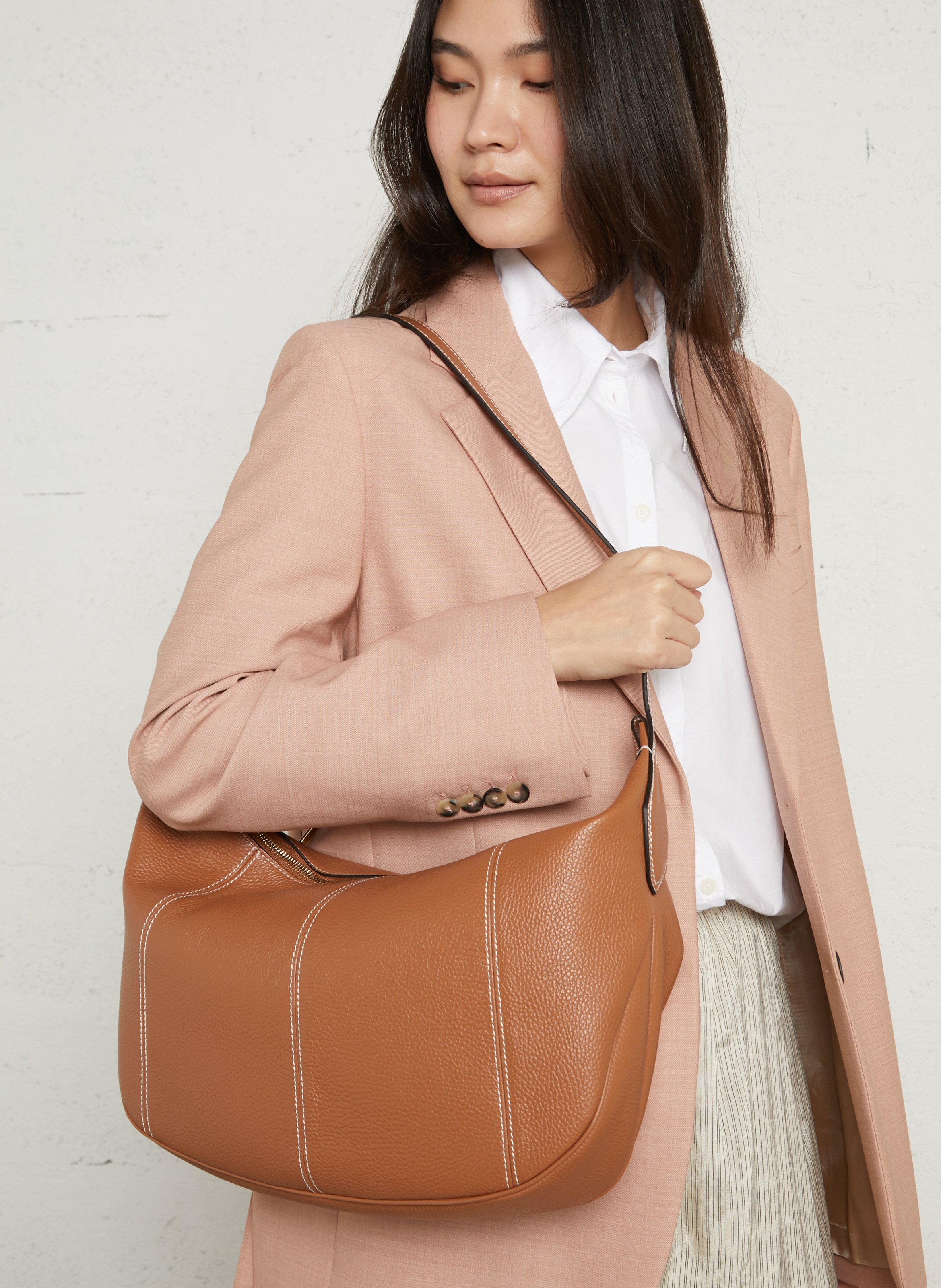 Max small zipped leather hobo bag LANCEL Beige