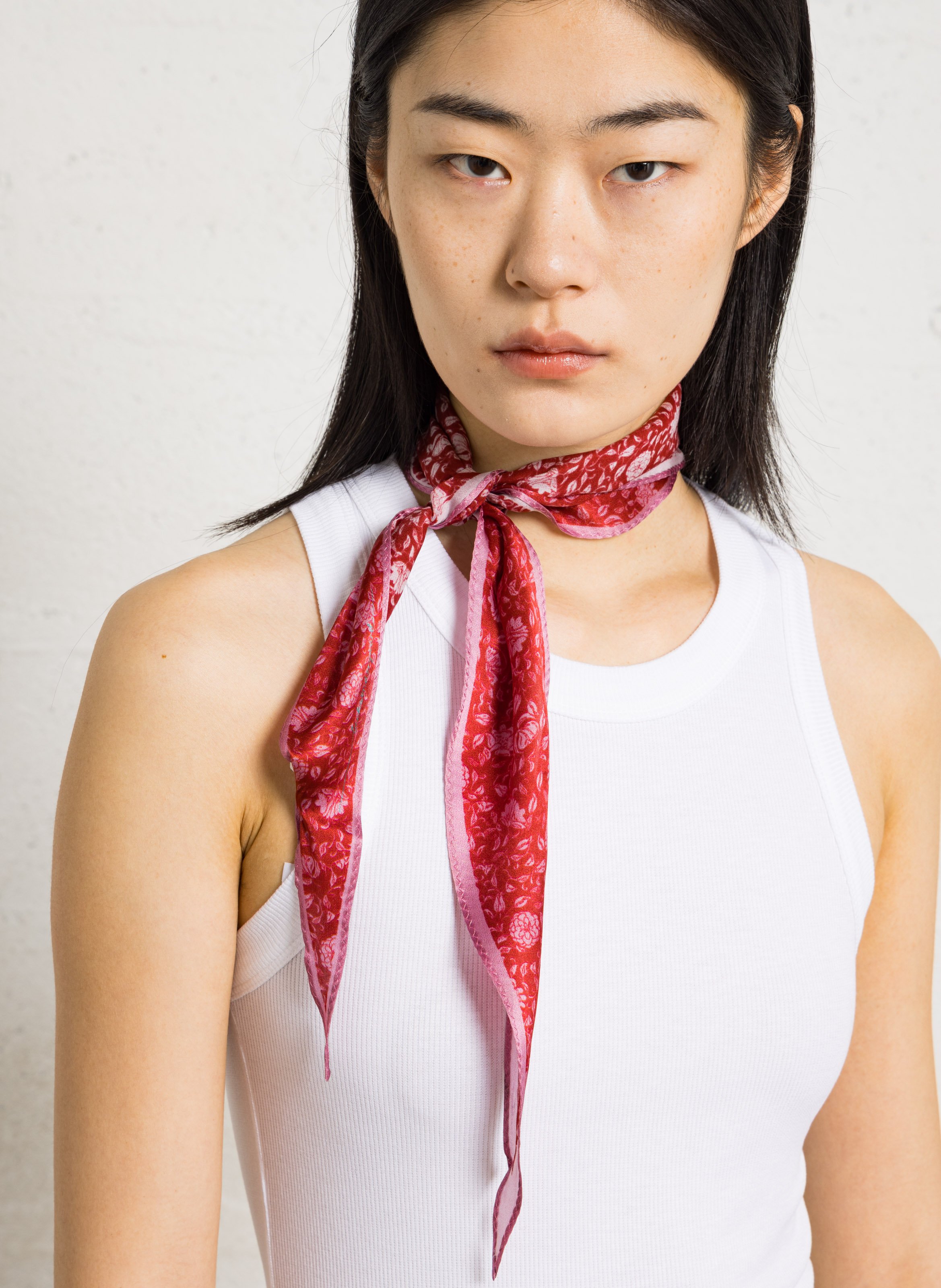 Foulard imprimé fleuri en soie BECKSONDERGAARD Rouge