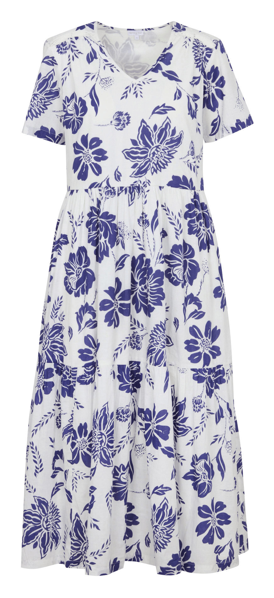 Weites Maxikleid mit V-Ausschnitt und Print ARMOR LUX Blau