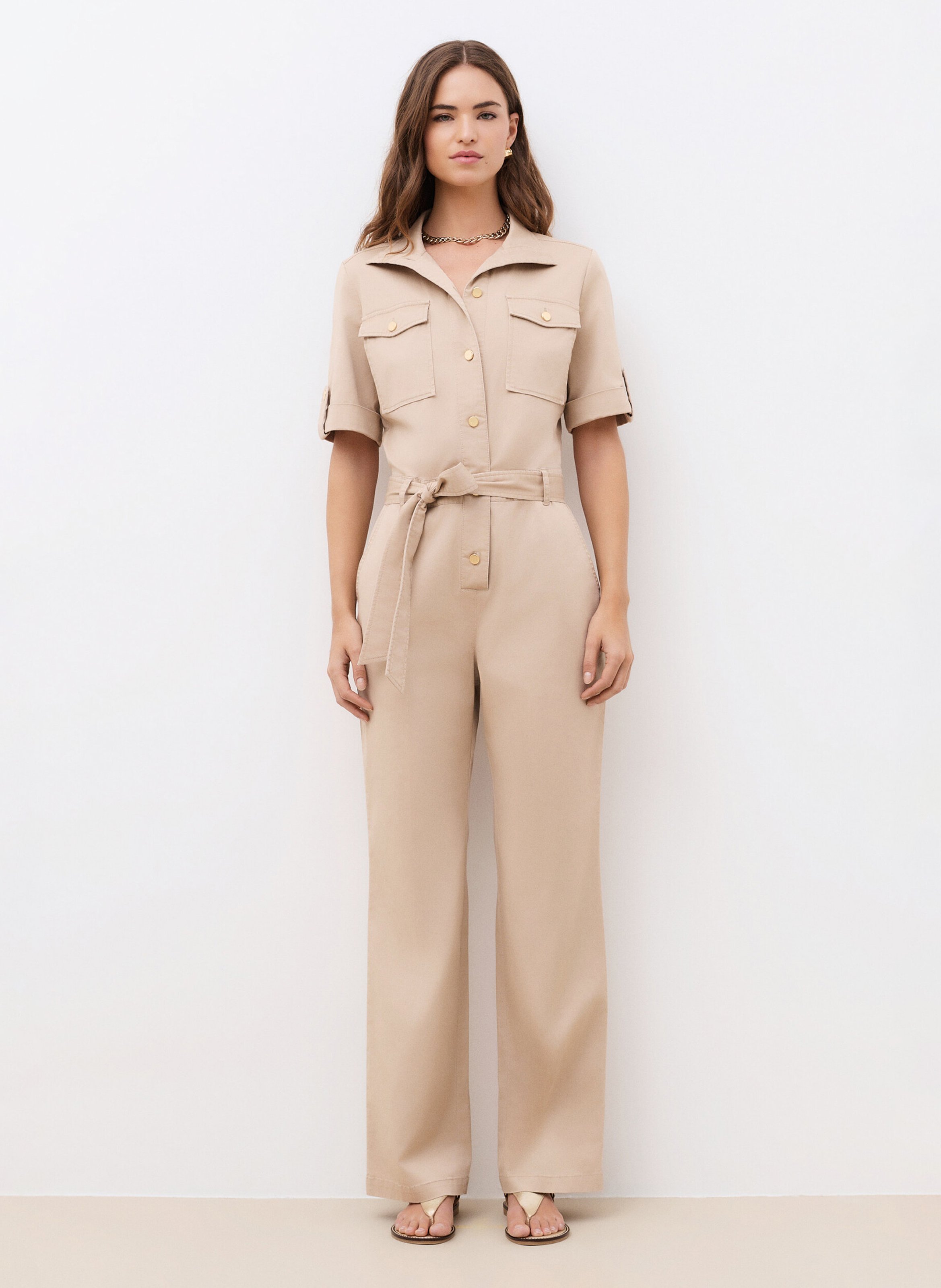 Weiter Jumpsuit aus Baumwoll-Mix CAROLL Beige