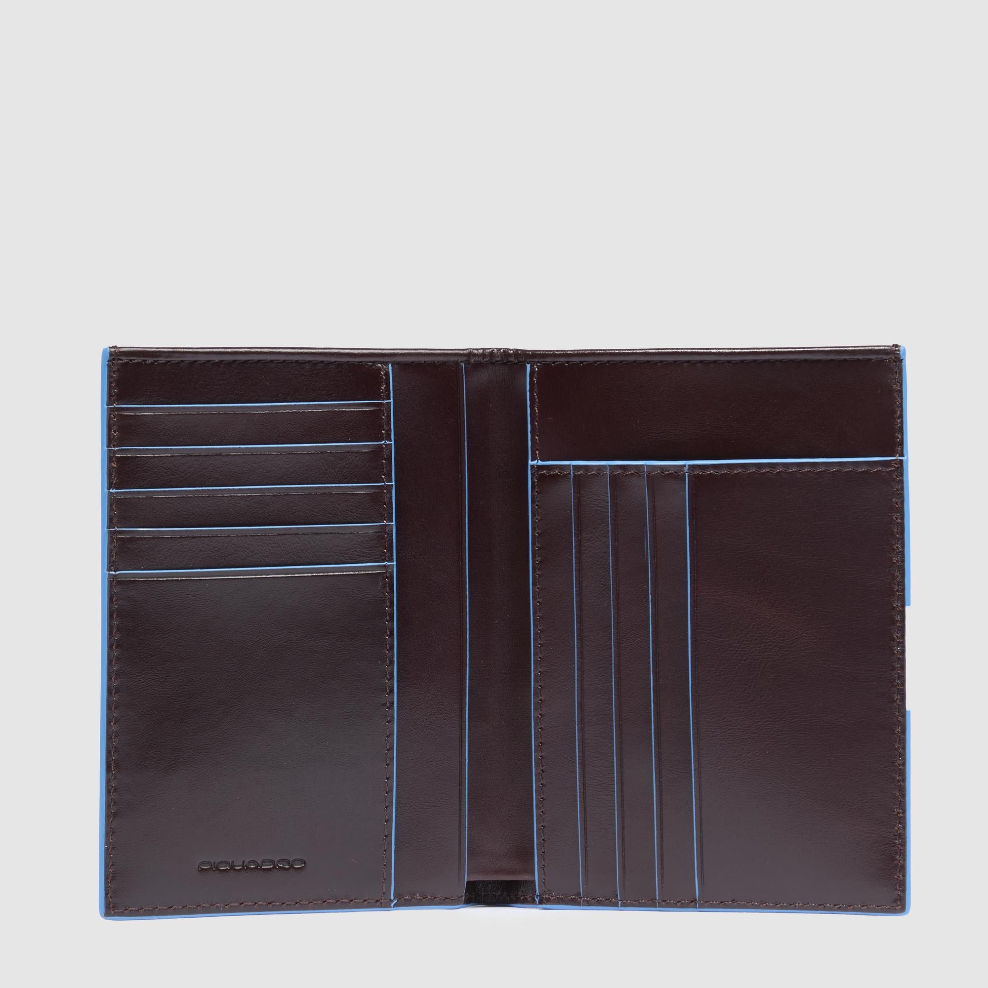 Men's vertical leather wallet with card slots, bill compartment, and RFID protection Brown