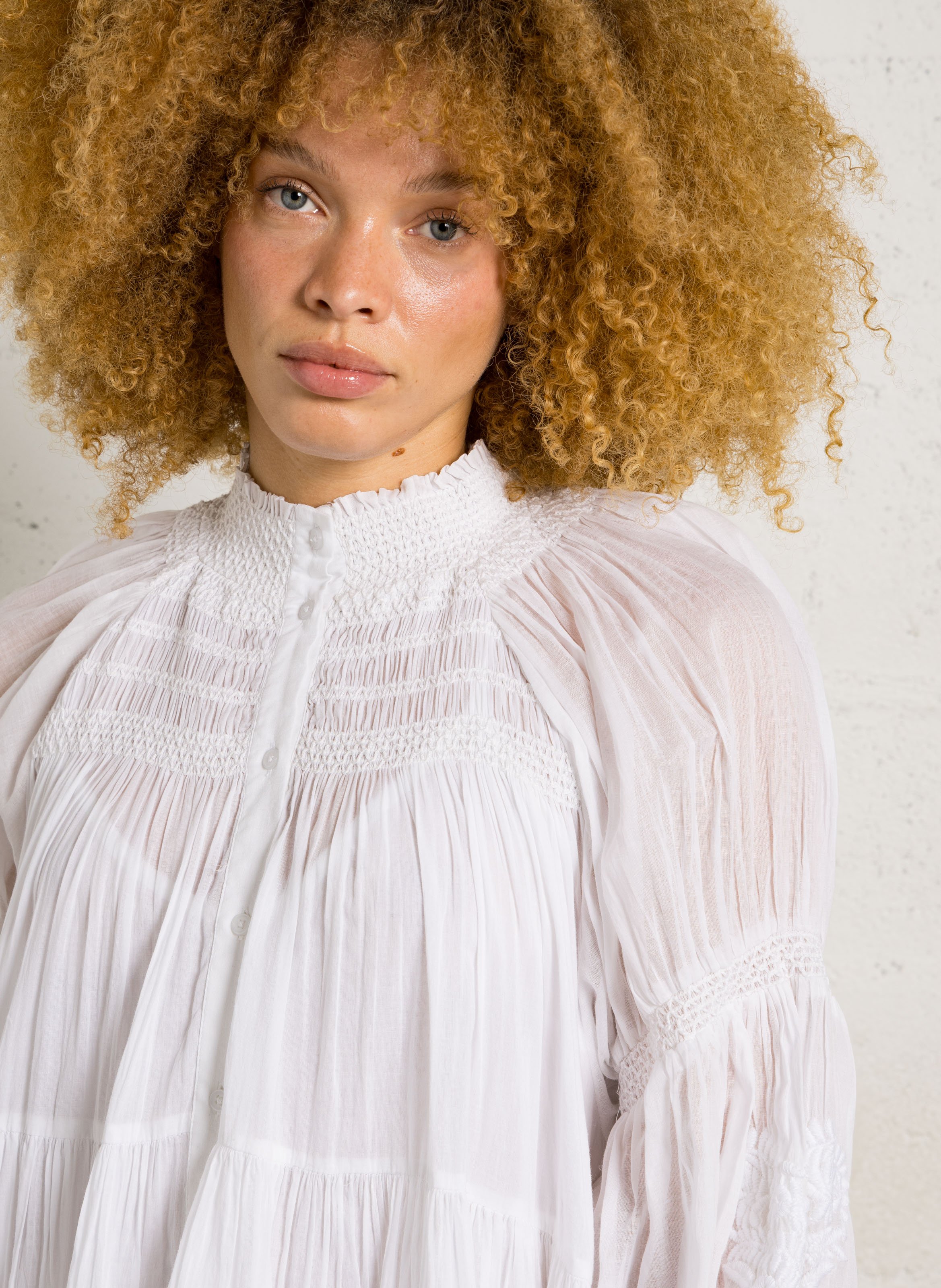 Korte katoenen jurk met opstaande kraag MES DEMOISELLES Wit