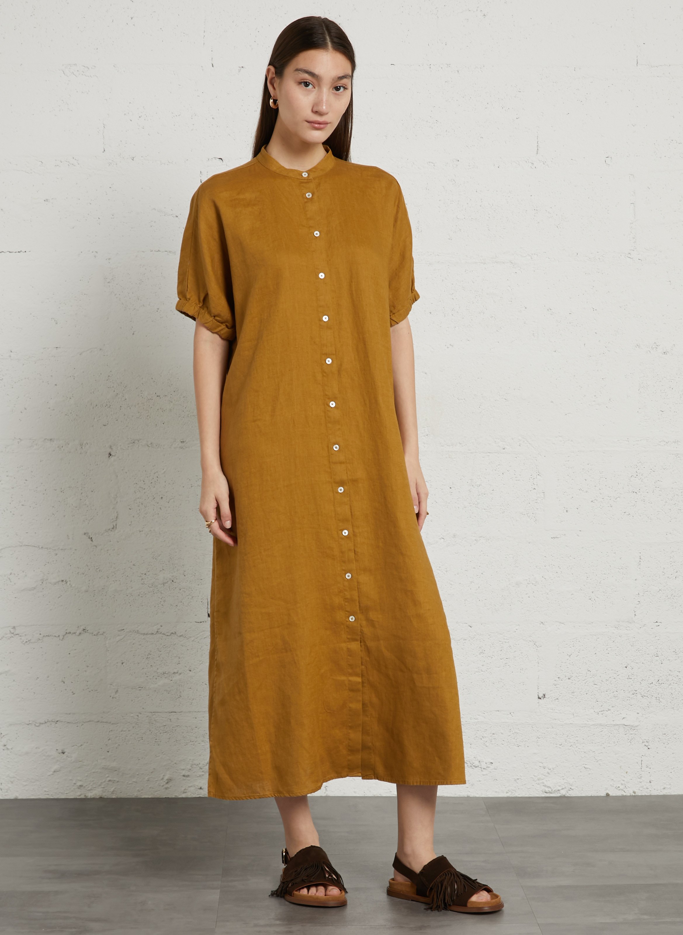 Flowy Linen Maxi Dress JC SOPHIE Brown