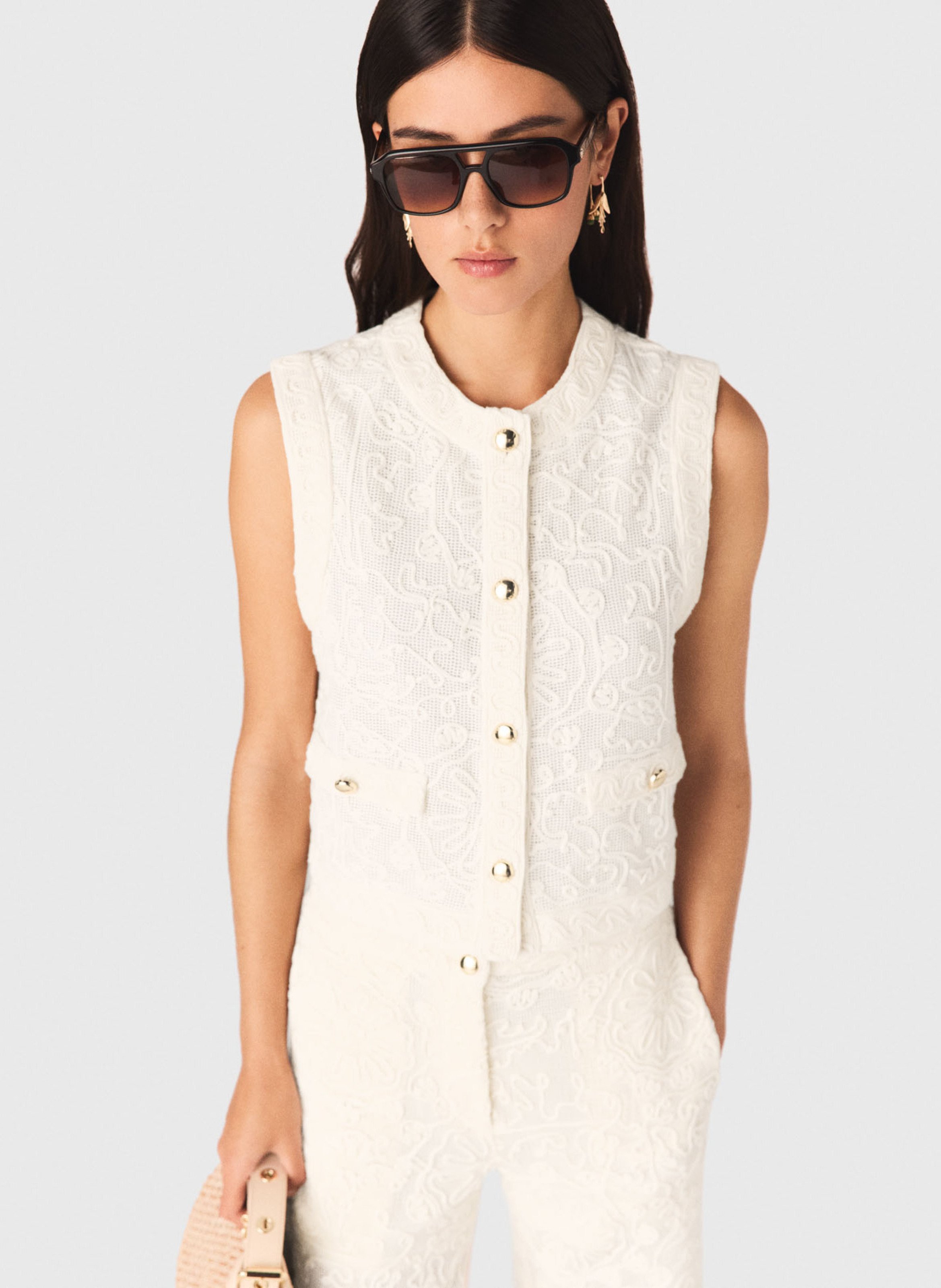 Straight round-neck cotton cardigan MAJE Beige