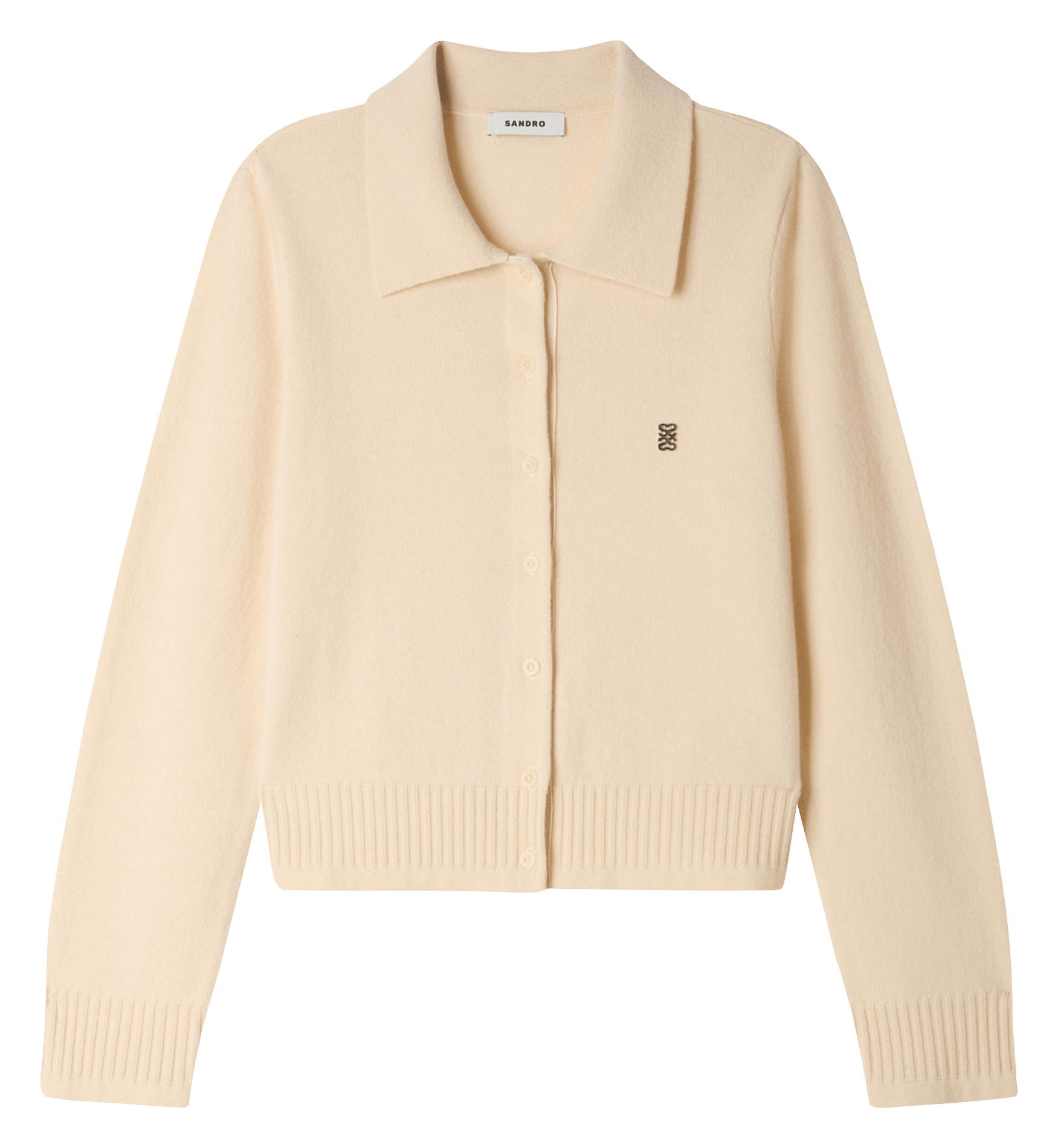 Cardigan droit col classique en laine et cachemire SANDRO Beige